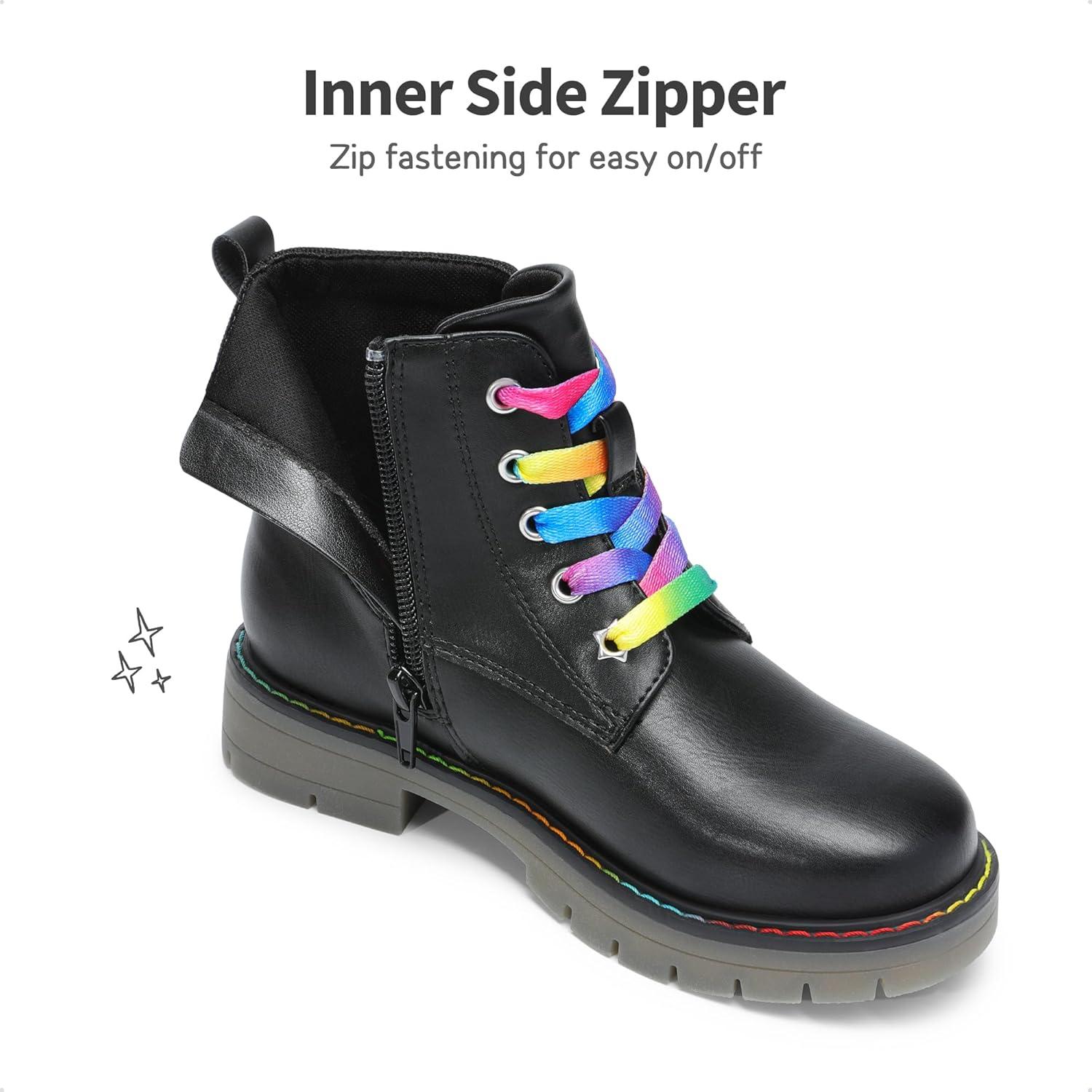 imageDREAM PAIRS Girls Boys Glitter Ankle Boots Side Zipper Combat Shoes with Lace Up for ToddlerLittle KidBig KidBlack Multicolor