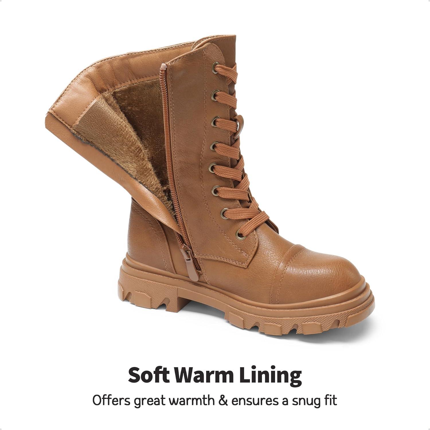 imageDREAM PAIRS Girls Combat Boots Side Zipper Ankle Booties ToddlerLittle KidBig KidCamel