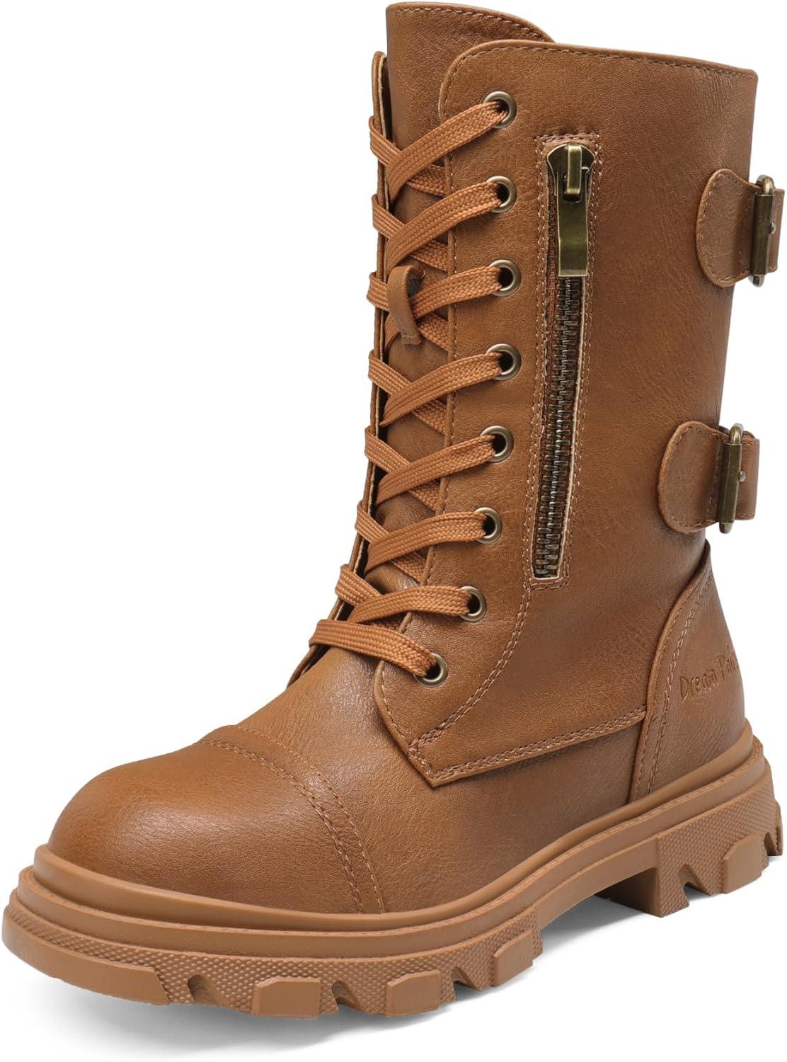 imageDREAM PAIRS Girls Combat Boots Side Zipper Ankle Booties ToddlerLittle KidBig KidCamel