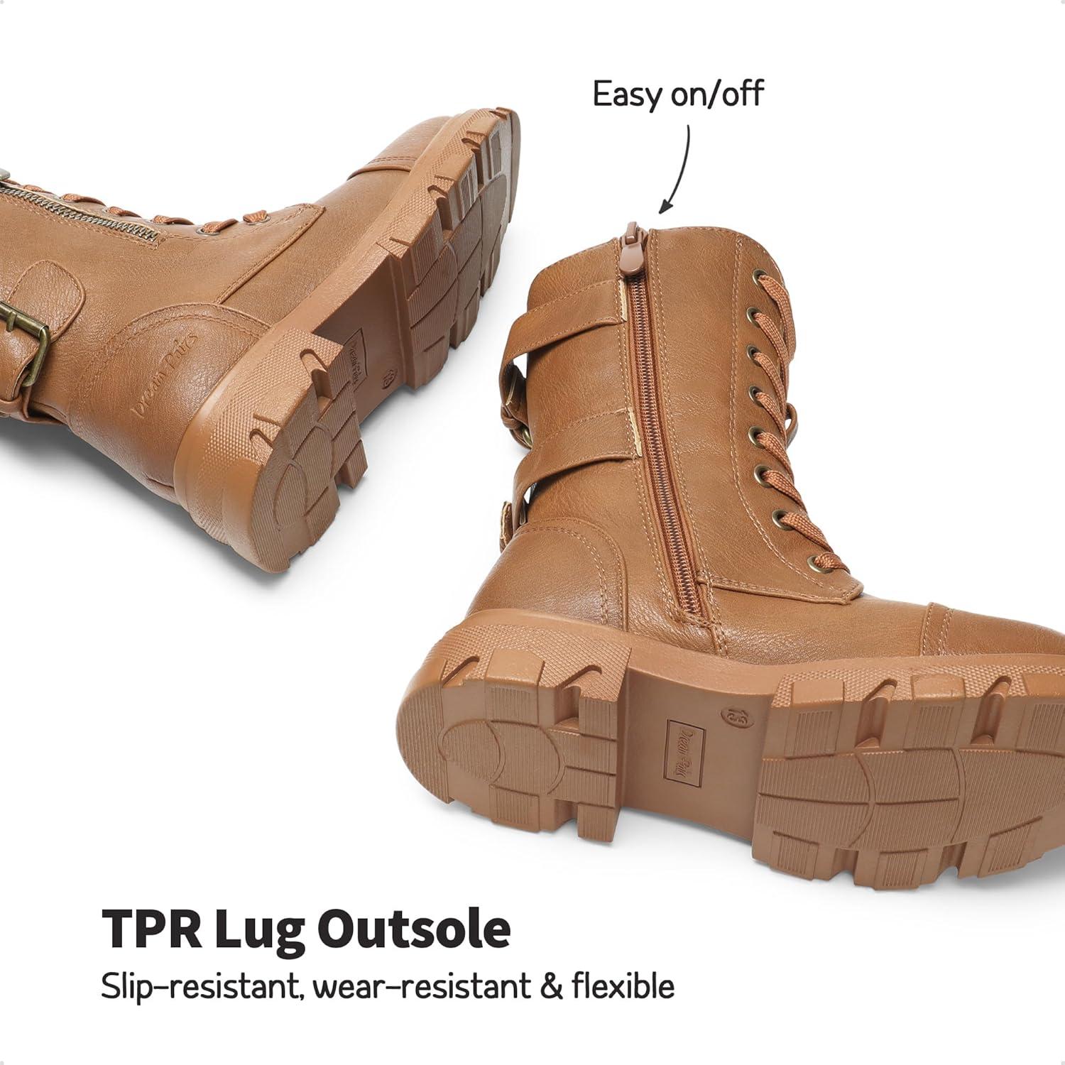 imageDREAM PAIRS Girls Combat Boots Side Zipper Ankle Booties ToddlerLittle KidBig KidCamel