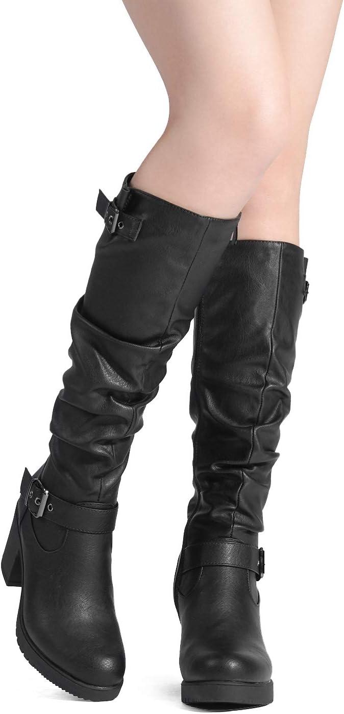 imageDREAM PAIRS Womens Chunky Heel Knee High Boots Side Zipper Round Toe Boots with Faux Fur LiningBlack