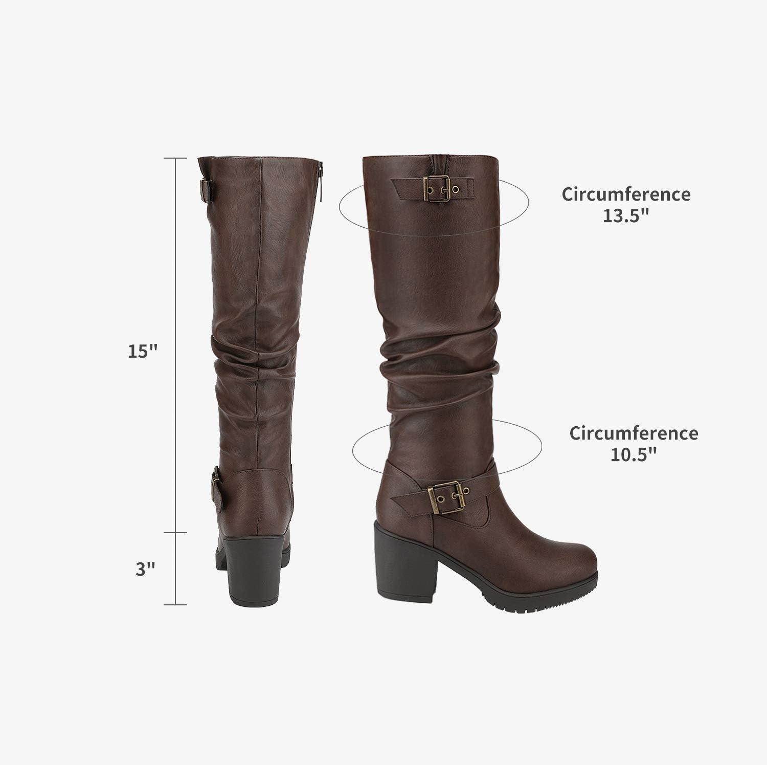 imageDREAM PAIRS Womens Chunky Heel Knee High Boots Side Zipper Round Toe Boots with Faux Fur LiningBrown