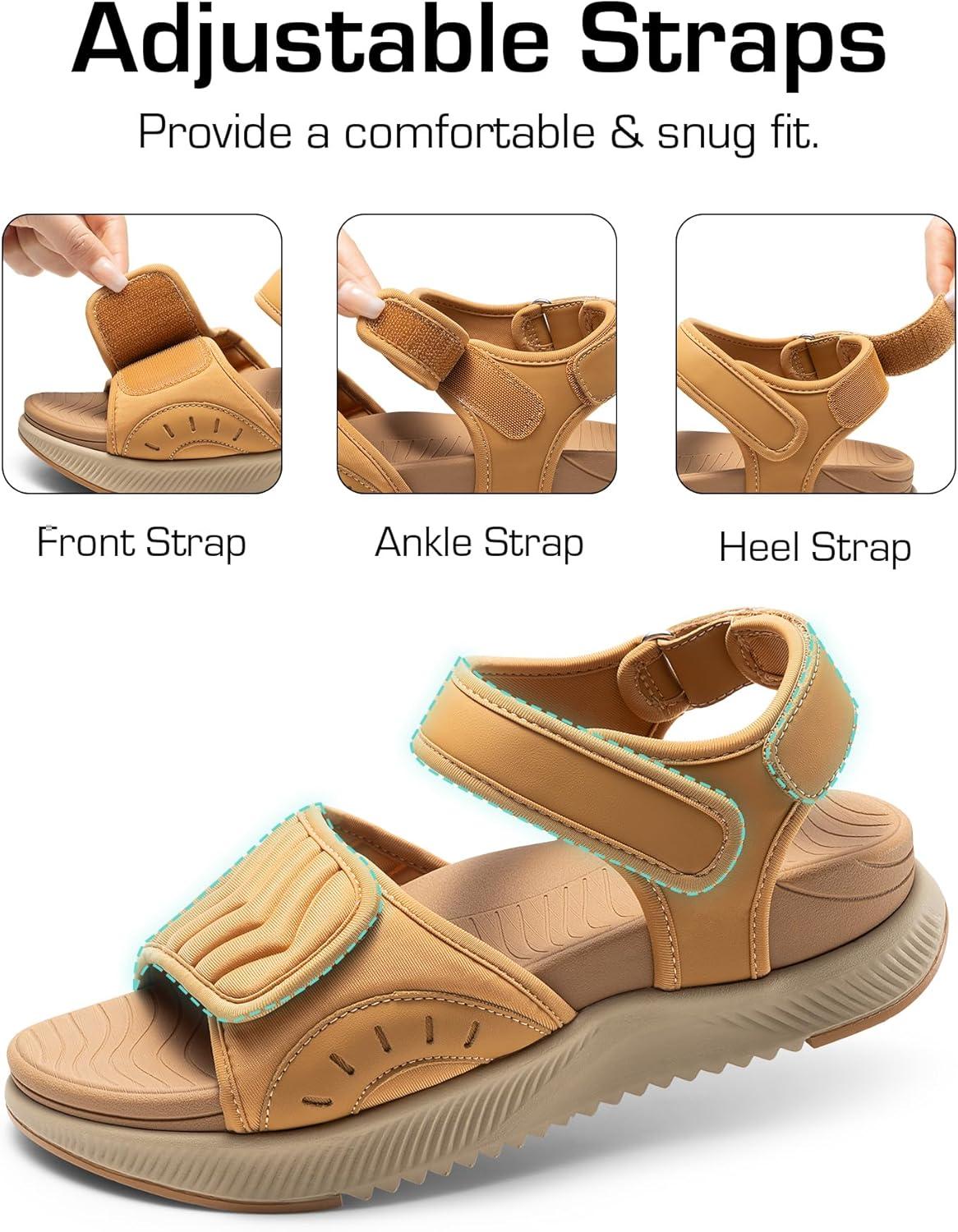 imageDREAM PAIRS Womens Hiking Sandals Arch Support Platform Orthopedic Sandals Comfortable Open Toe Walking Summer Shoes Lightweight Outdoor Athletic Sport Water SandalsBrown