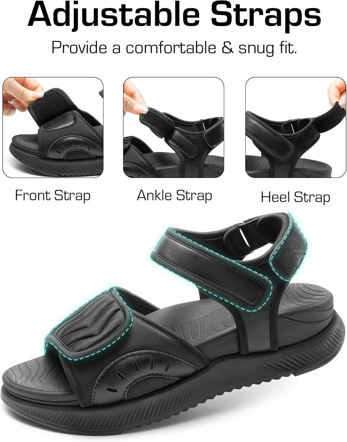 imageDREAM PAIRS Womens Hiking Sandals Arch Support Platform Orthopedic Sandals Comfortable Open Toe Walking Summer Shoes Lightweight Outdoor Athletic Sport Water SandalsBlack