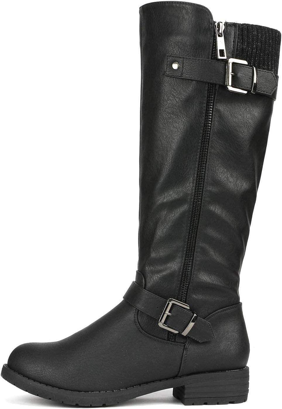 imageDREAM PAIRS Womens Knee High Boots Comfortable Riding Boots Side Zipper Fall Boots with BuckleBlack
