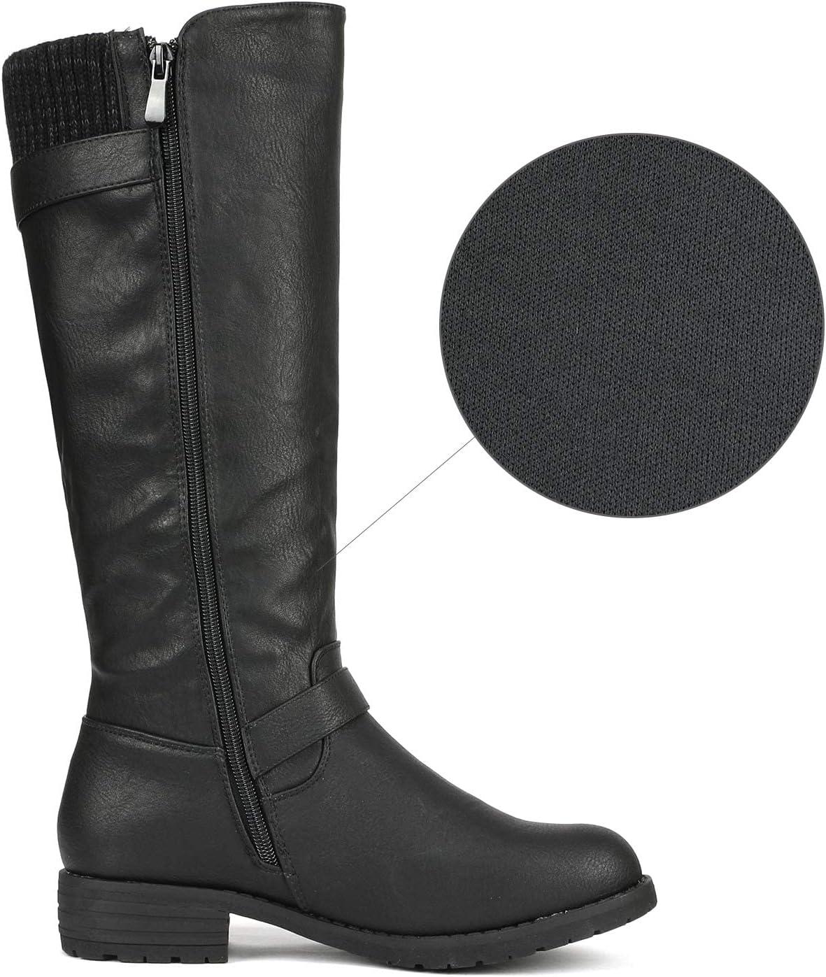 imageDREAM PAIRS Womens Knee High Boots Comfortable Riding Boots Side Zipper Fall Boots with BuckleBlack