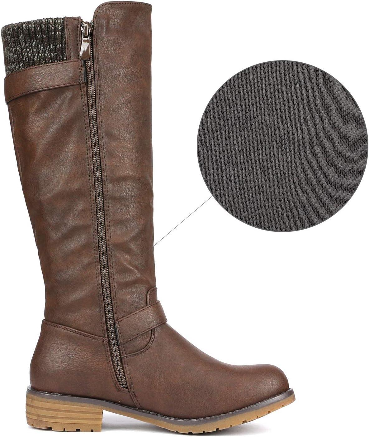 imageDREAM PAIRS Womens Knee High Boots Comfortable Riding Boots Side Zipper Fall Boots with BuckleBrown
