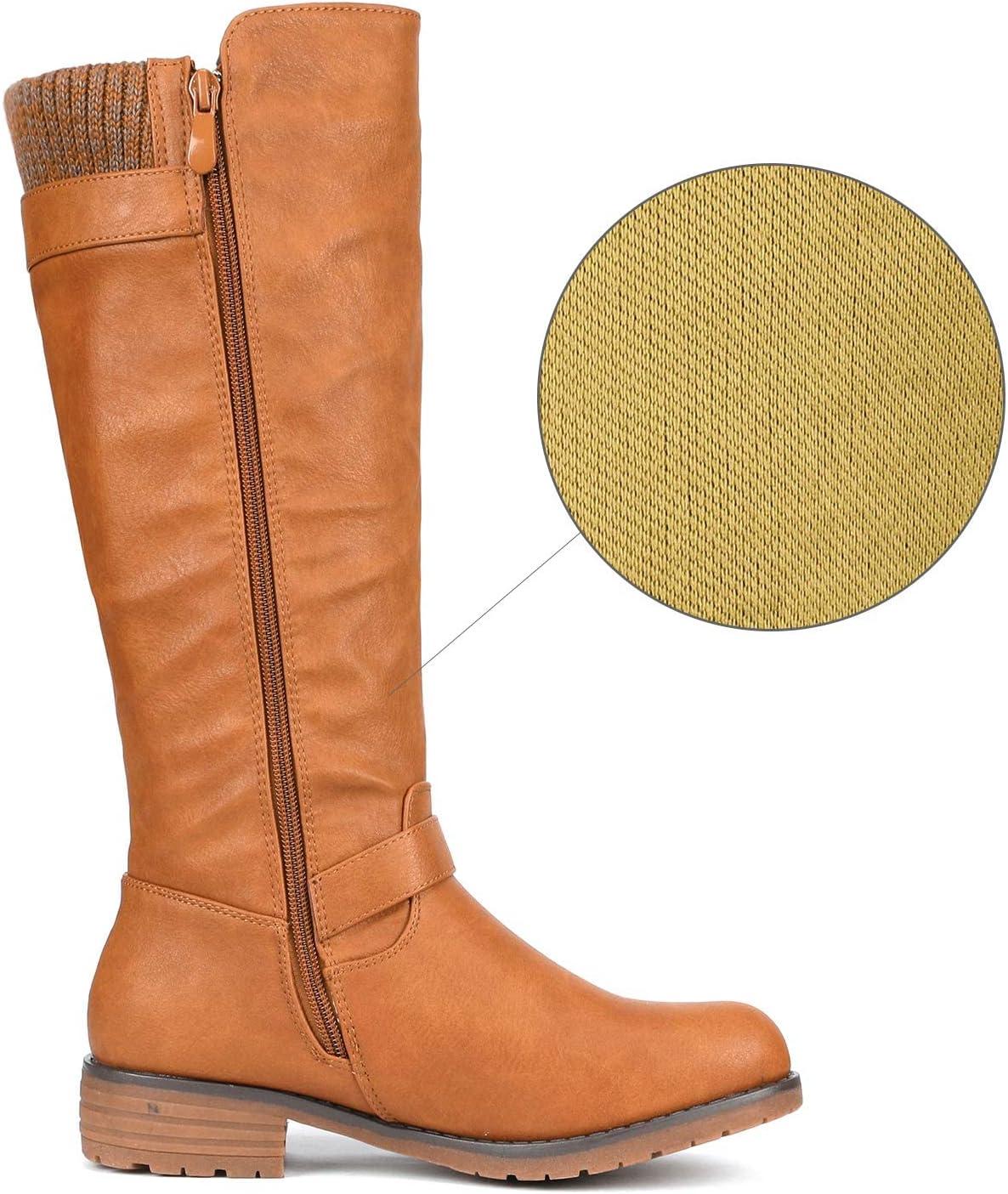 imageDREAM PAIRS Womens Knee High Boots Comfortable Riding Boots Side Zipper Fall Boots with BuckleCamel