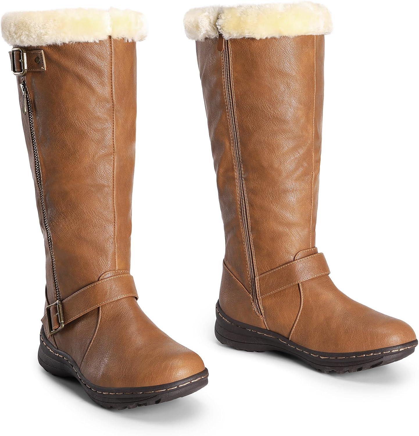 imageDREAM PAIRS Womens Knee High Boots Thick Faux Fur Lined Winter Snow Warm Boots with ZipperCamelPu