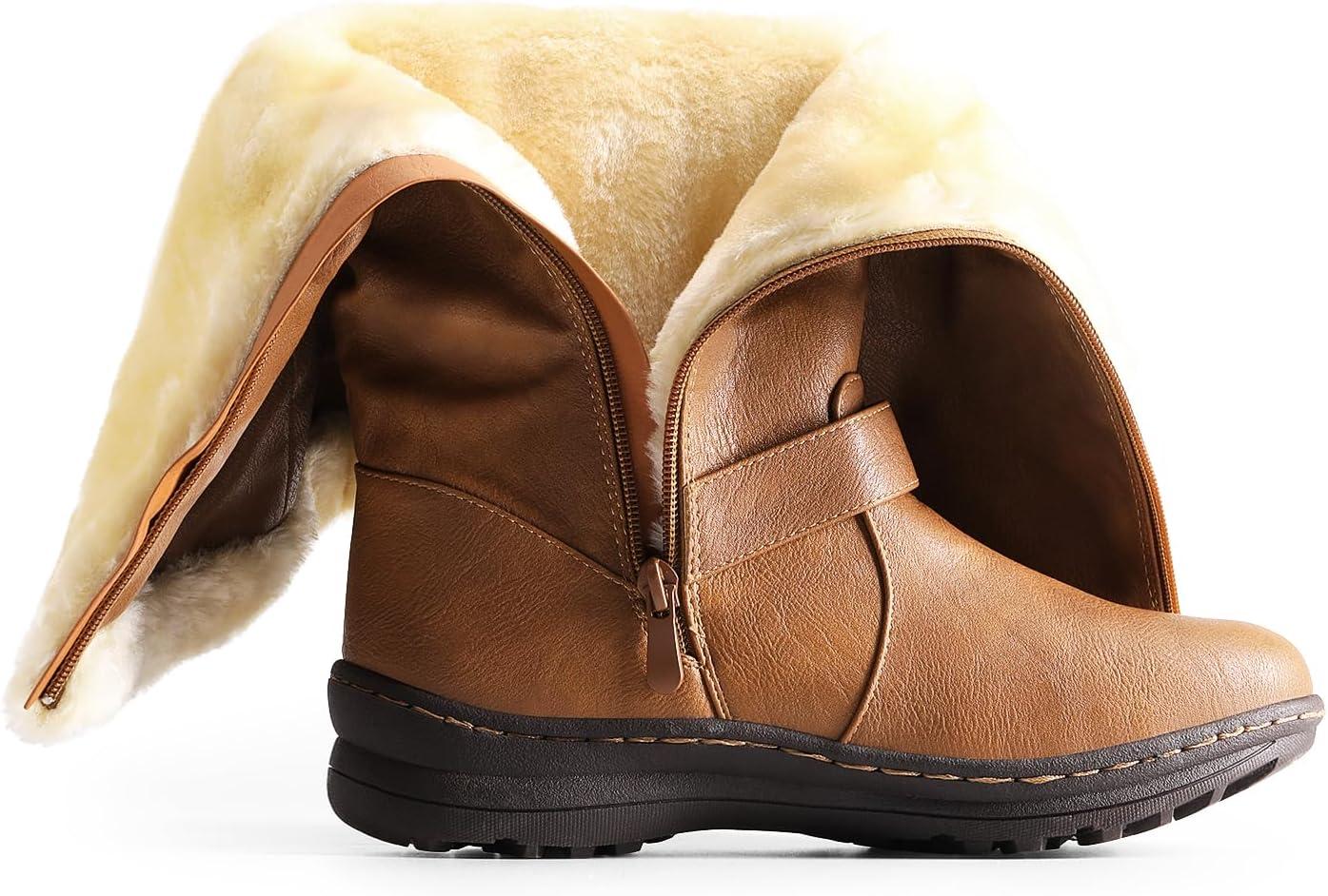 imageDREAM PAIRS Womens Knee High Boots Thick Faux Fur Lined Winter Snow Warm Boots with ZipperCamelPu
