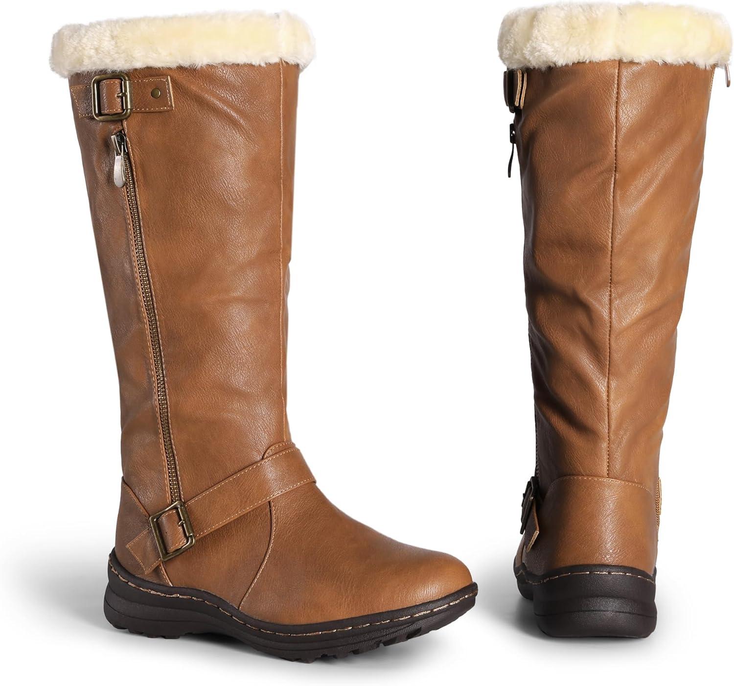 imageDREAM PAIRS Womens Knee High Boots Thick Faux Fur Lined Winter Snow Warm Boots with ZipperRabbitcamel Pu