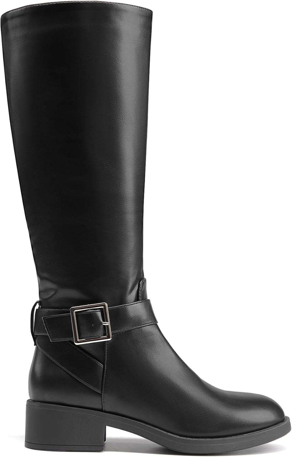 imageDREAM PAIRS Womens Knee High Riding Boots Comfortable Low Chunky Heel Side Zipper Round Toe Casual Classic RanchingBlack