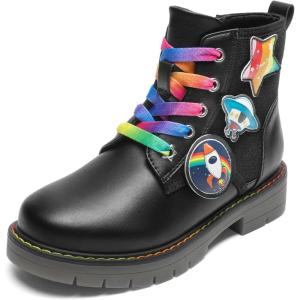 DREAM PAIRS Girls Boys Glitter Ankle Boots Side Zipper Combat Shoes with Lace Up for Toddler/Little Kid/Big Kid(Black  Multicolor)