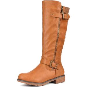 DREAM PAIRS Women’s Knee High Boots Comfortable Riding Boots Side Zipper Fall Boots with Buckle(Camel)