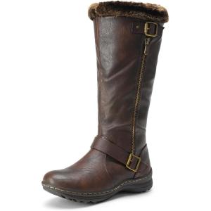 DREAM PAIRS Women’s Knee High Boots Thick Faux Fur Lined Winter Snow Warm Boots with Zipper(Brown/Pu)