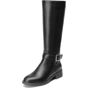 DREAM PAIRS Women’s Knee High Riding Boots Comfortable Low Chunky Heel Side Zipper Round Toe Casual Classic Ranching(Black)
