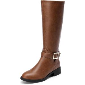 DREAM PAIRS Women’s Knee High Riding Boots Comfortable Low Chunky Heel Side Zipper Round Toe Casual Classic Ranching(Light Brown)