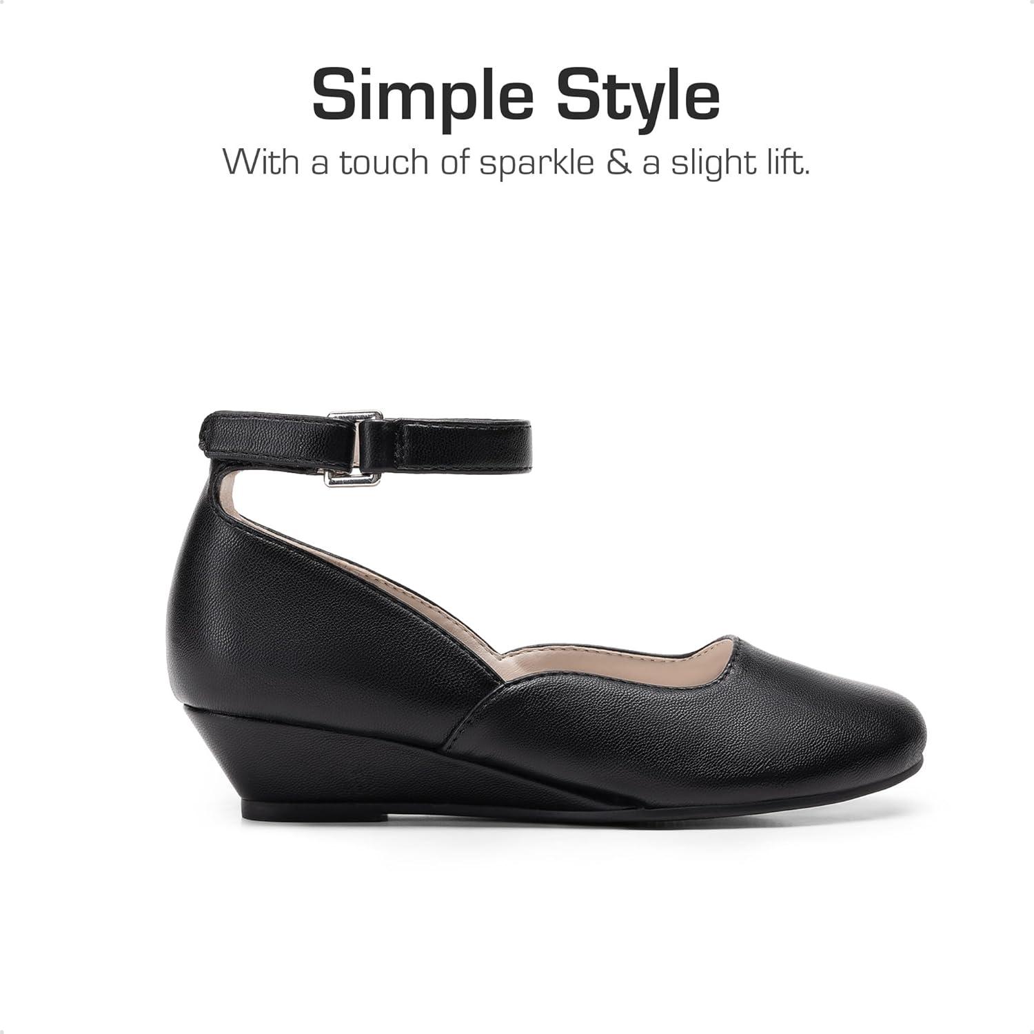 imageDREAM PAIRS Girls Dress Shoes Low Wedge Heels Ankle Strap Wedding Flower Party Pump for Toddler Little Big KidAll Black