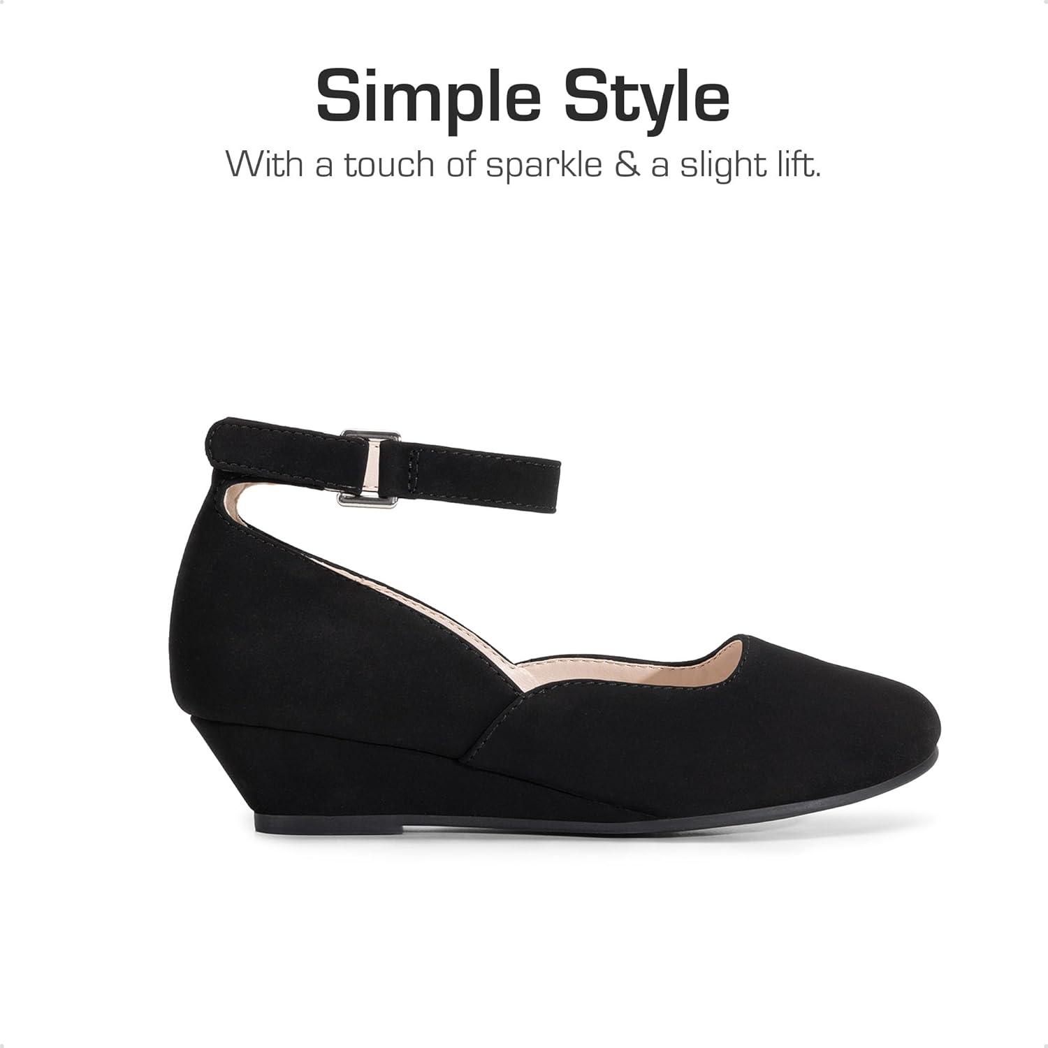 imageDREAM PAIRS Girls Dress Shoes Low Wedge Heels Ankle Strap Wedding Flower Party Pump for Toddler Little Big KidBlack