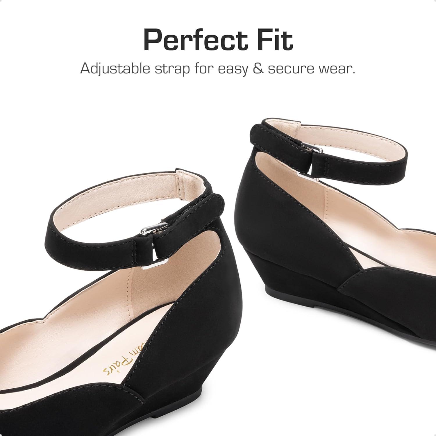 imageDREAM PAIRS Girls Dress Shoes Low Wedge Heels Ankle Strap Wedding Flower Party Pump for Toddler Little Big KidBlack
