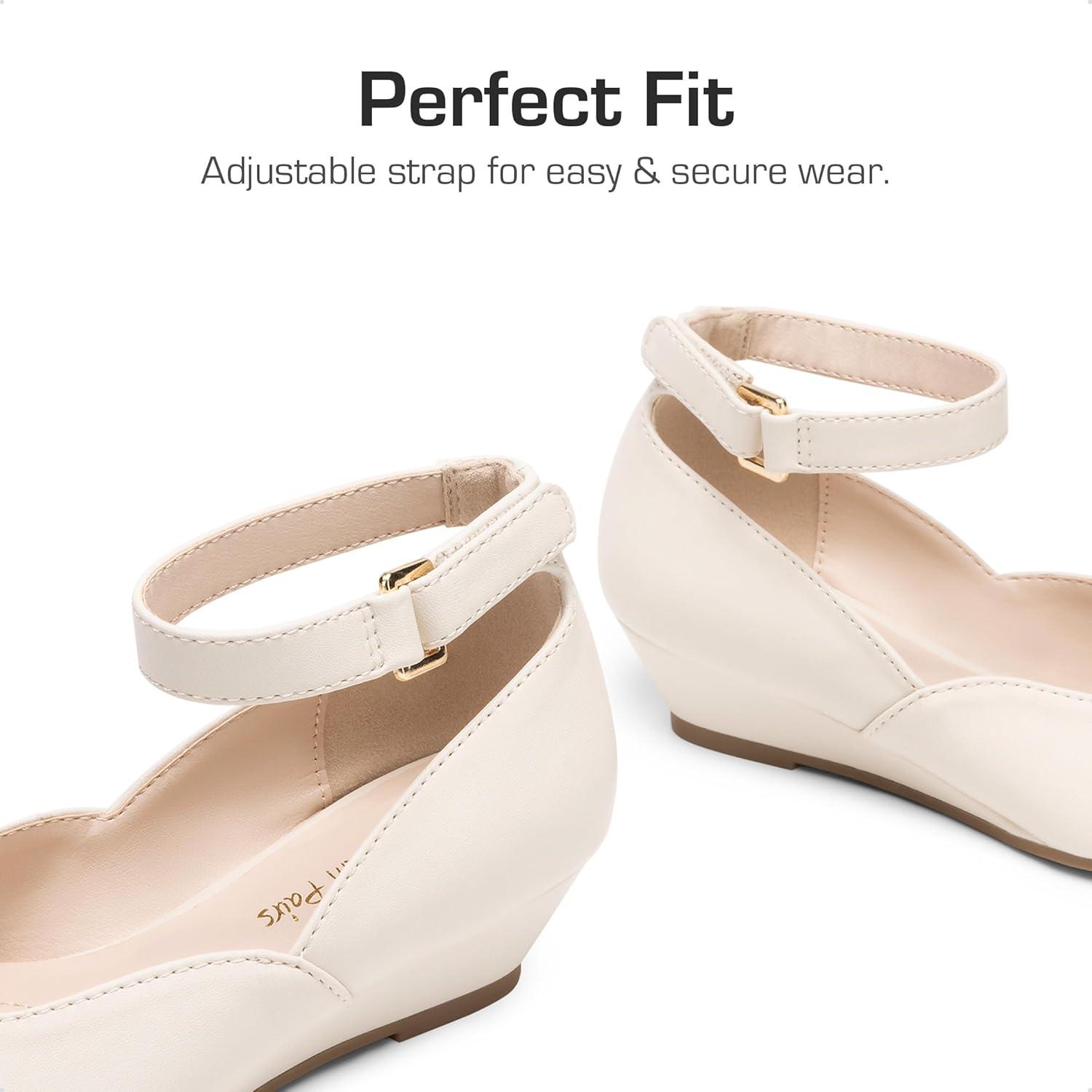 imageDREAM PAIRS Girls Dress Shoes Low Wedge Heels Ankle Strap Wedding Flower Party Pump for Toddler Little Big KidIvory