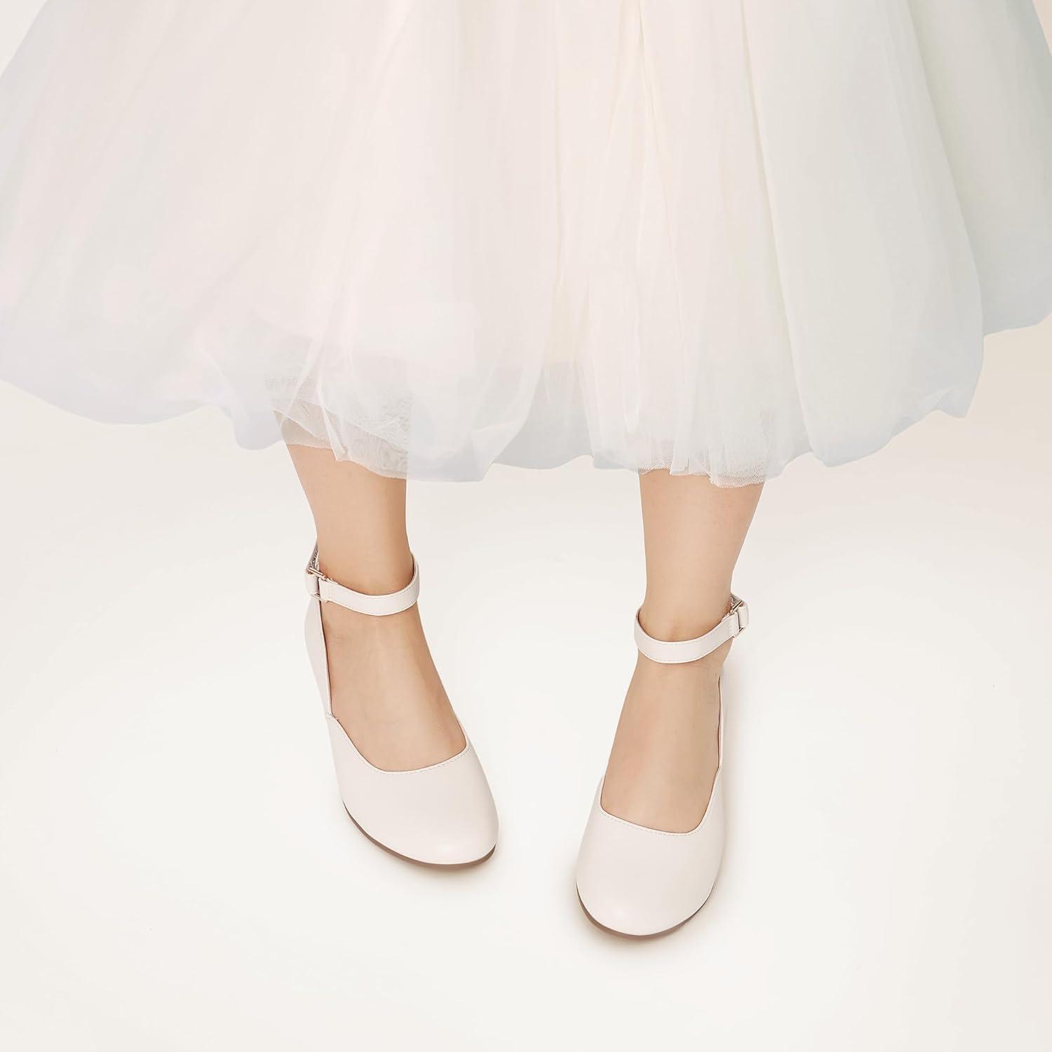 imageDREAM PAIRS Girls Dress Shoes Low Wedge Heels Ankle Strap Wedding Flower Party Pump for Toddler Little Big KidIvory