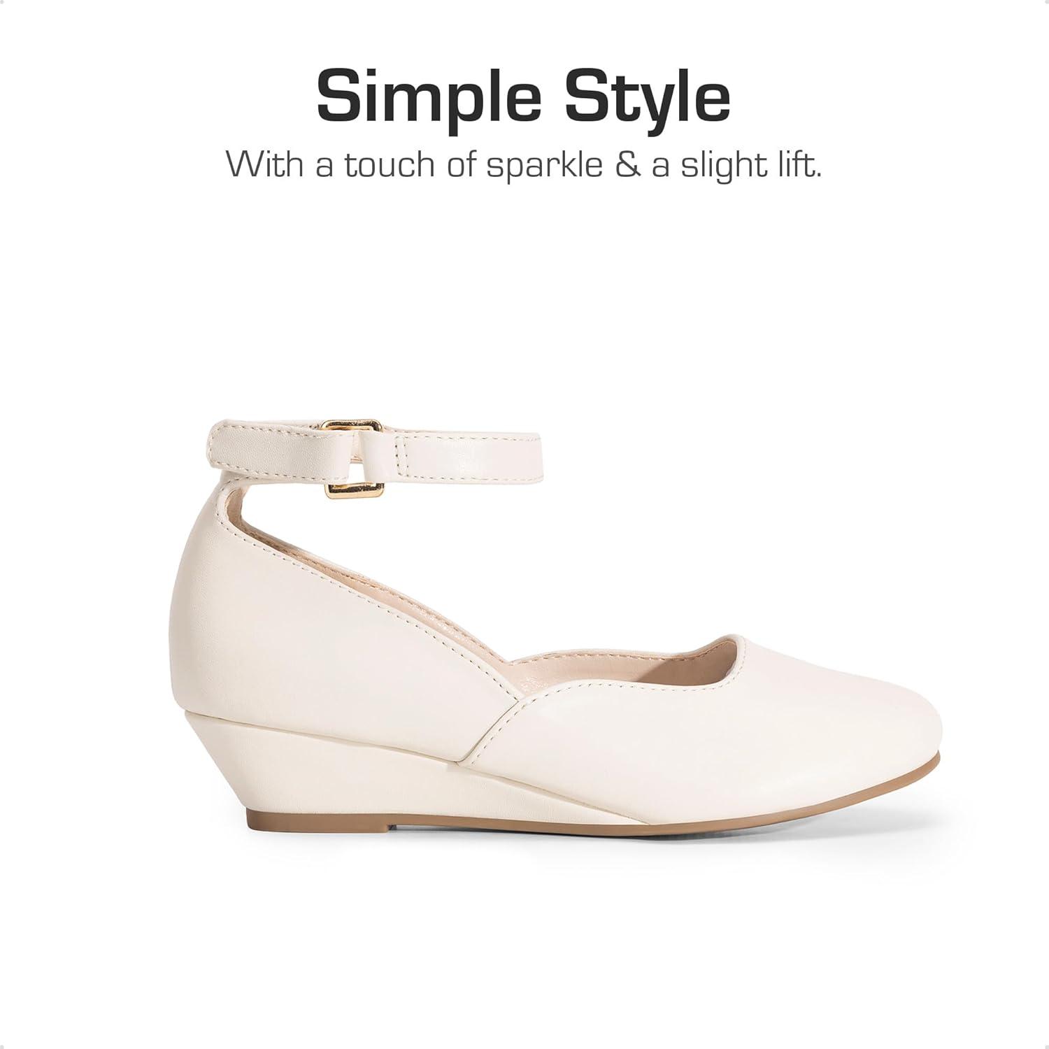 imageDREAM PAIRS Girls Dress Shoes Low Wedge Heels Ankle Strap Wedding Flower Party Pump for Toddler Little Big KidIvory