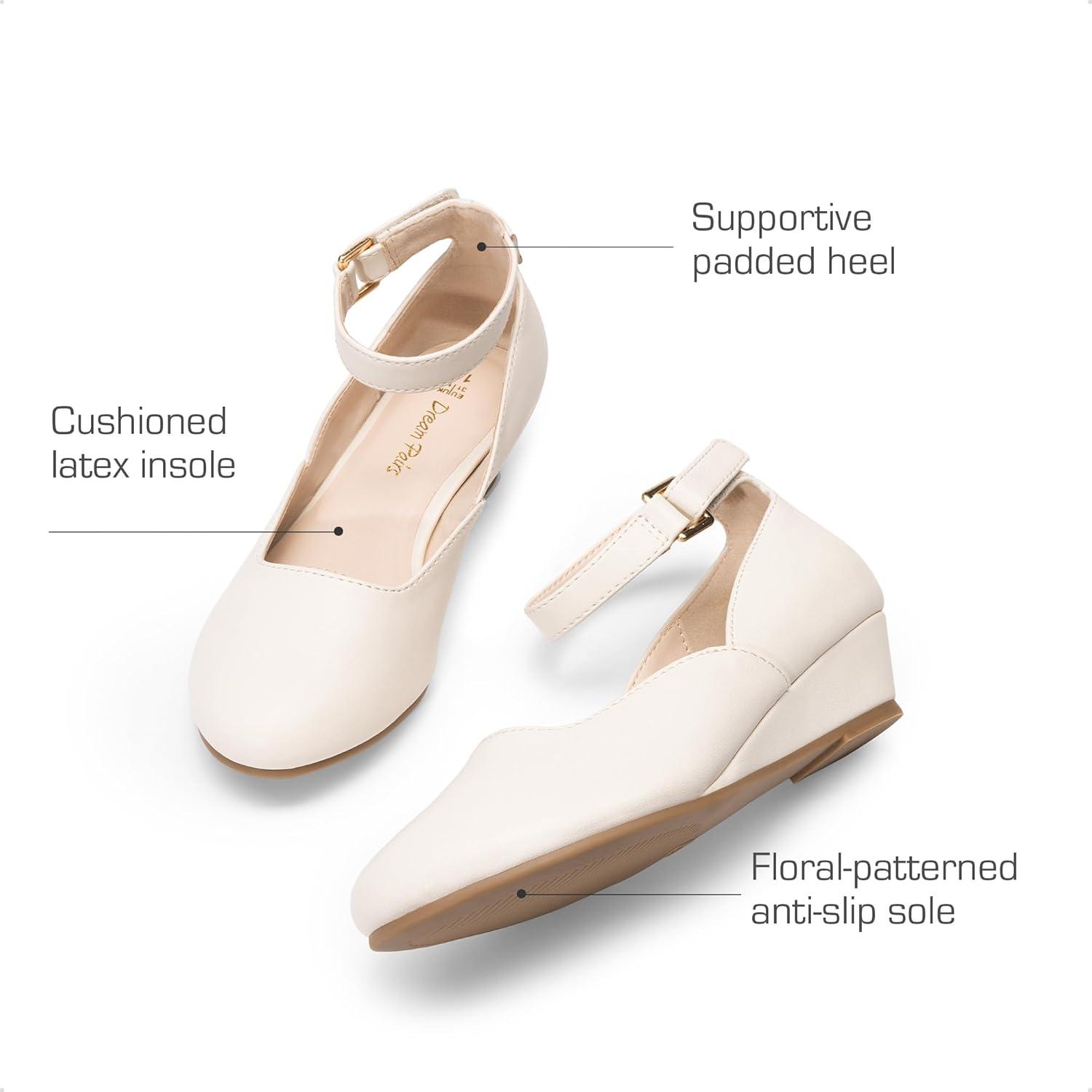 imageDREAM PAIRS Girls Dress Shoes Low Wedge Heels Ankle Strap Wedding Flower Party Pump for Toddler Little Big KidIvory