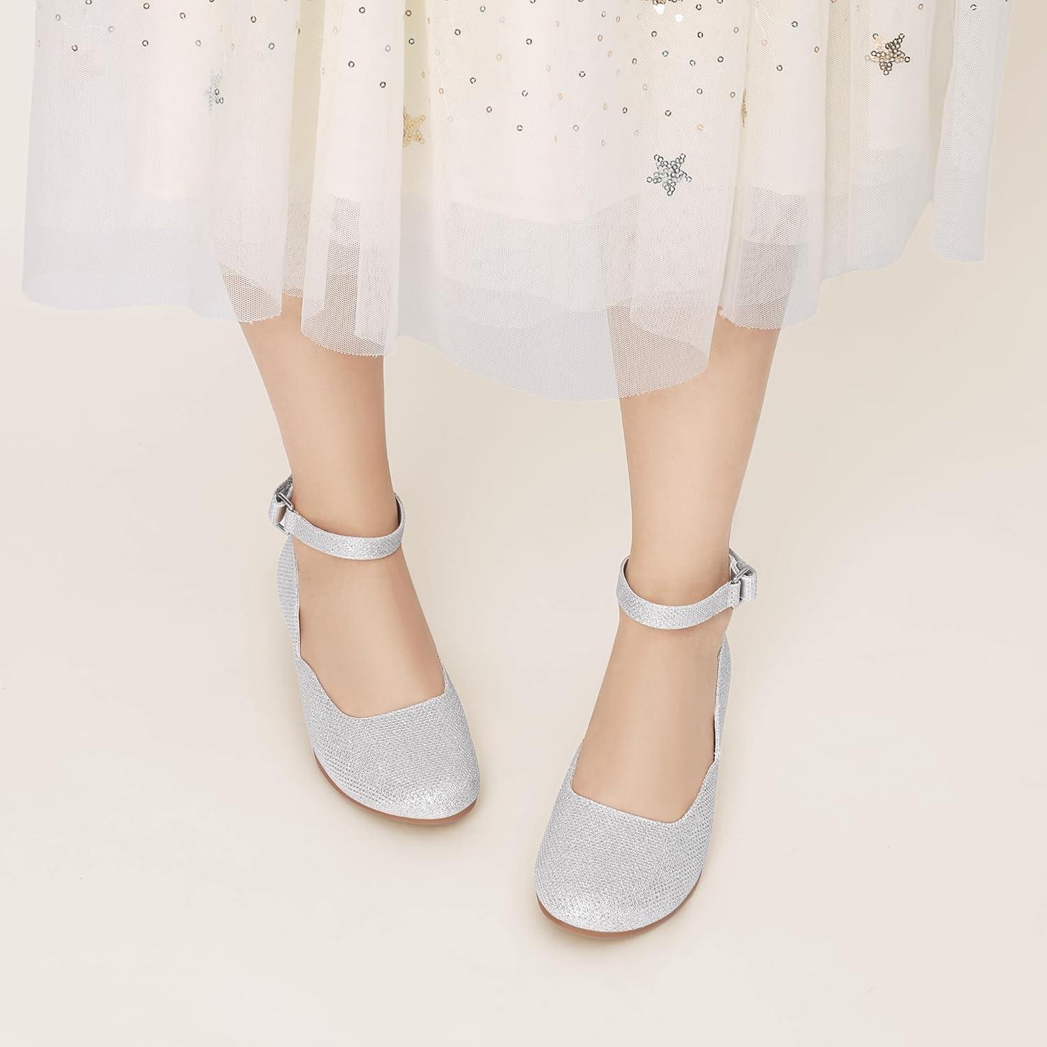 imageDREAM PAIRS Girls Dress Shoes Low Wedge Heels Ankle Strap Wedding Flower Party Pump for Toddler Little Big KidSilver