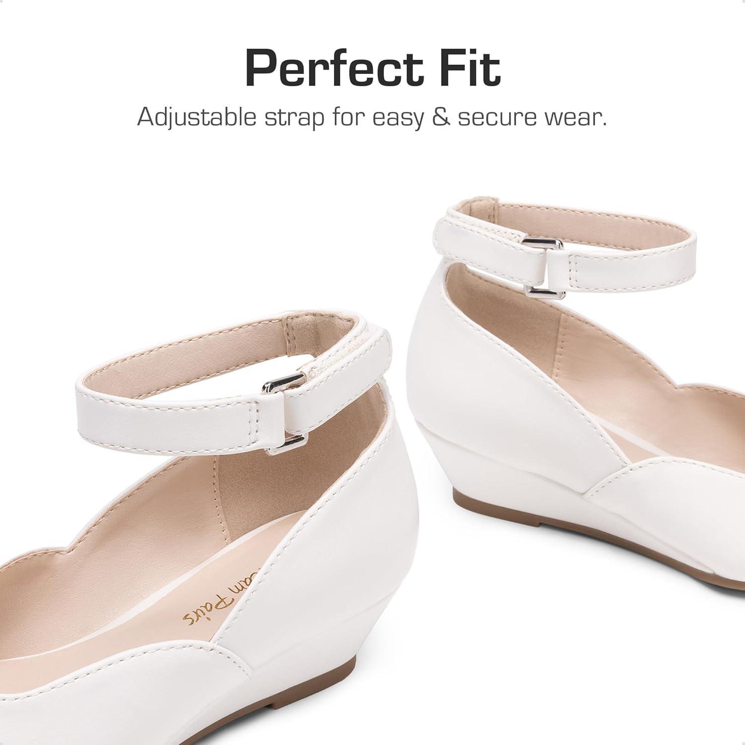 imageDREAM PAIRS Girls Dress Shoes Low Wedge Heels Ankle Strap Wedding Flower Party Pump for Toddler Little Big KidWhite