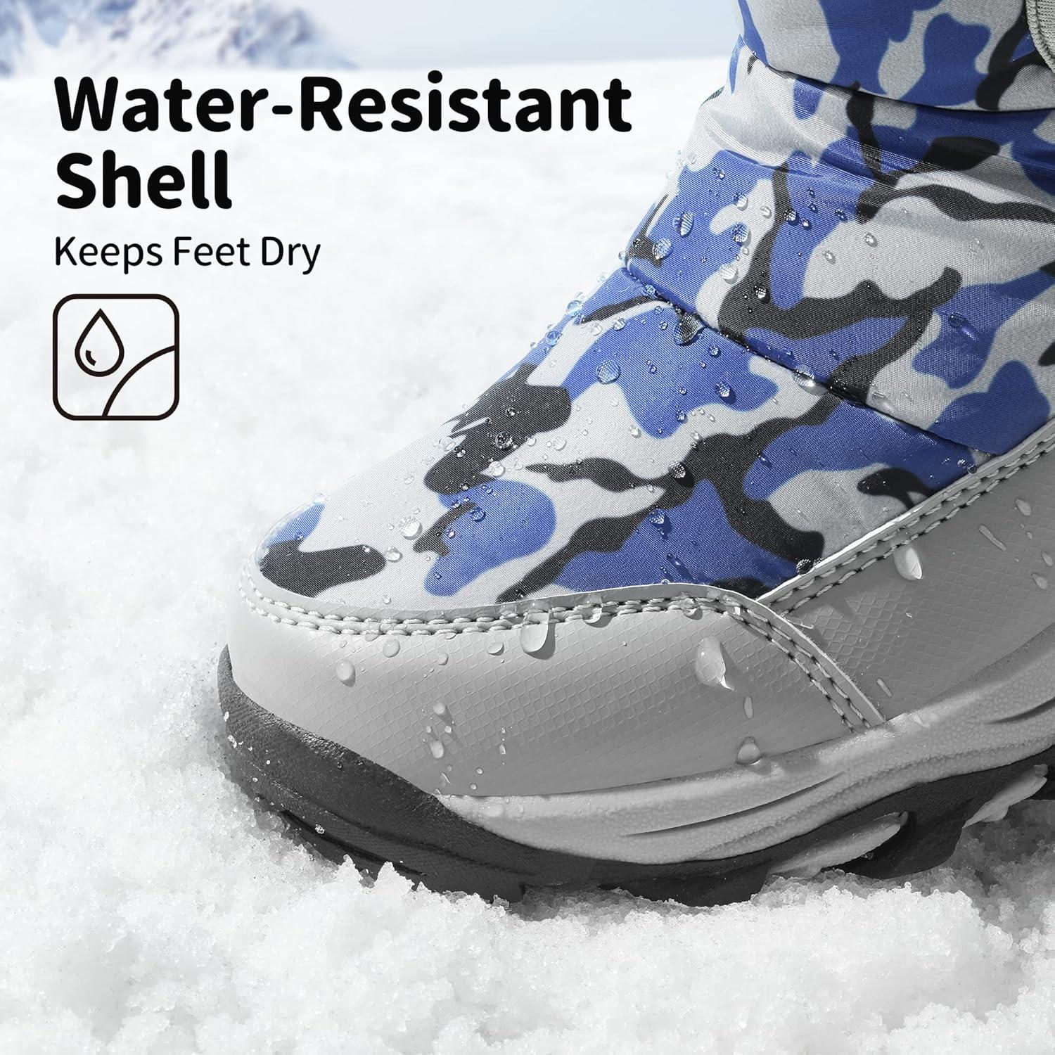 imageDREAM PAIRS Kids Waterproof Snow Boots with Hook and Loop Mid Calf Faux Fur Lining Winter BootsCamouflageBlue