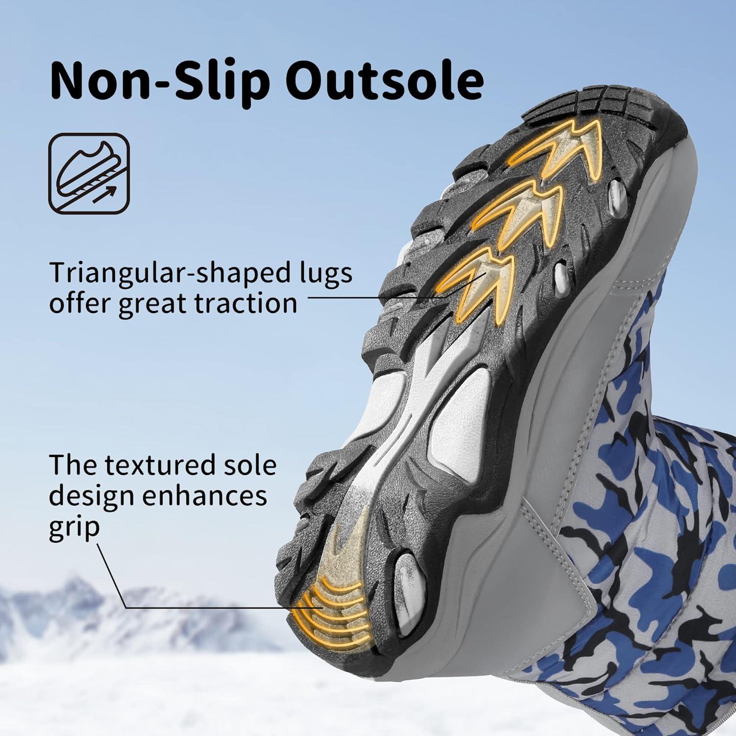 imageDREAM PAIRS Kids Waterproof Snow Boots with Hook and Loop Mid Calf Faux Fur Lining Winter BootsCamouflageBlue
