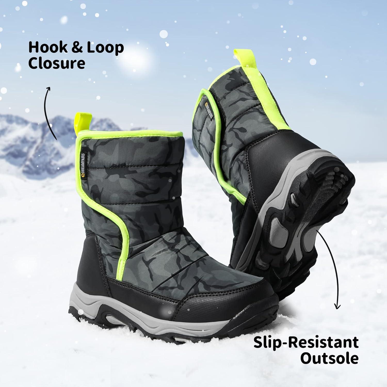 imageDREAM PAIRS Kids Waterproof Snow Boots with Hook and Loop Mid Calf Faux Fur Lining Winter BootsCamouflageGray