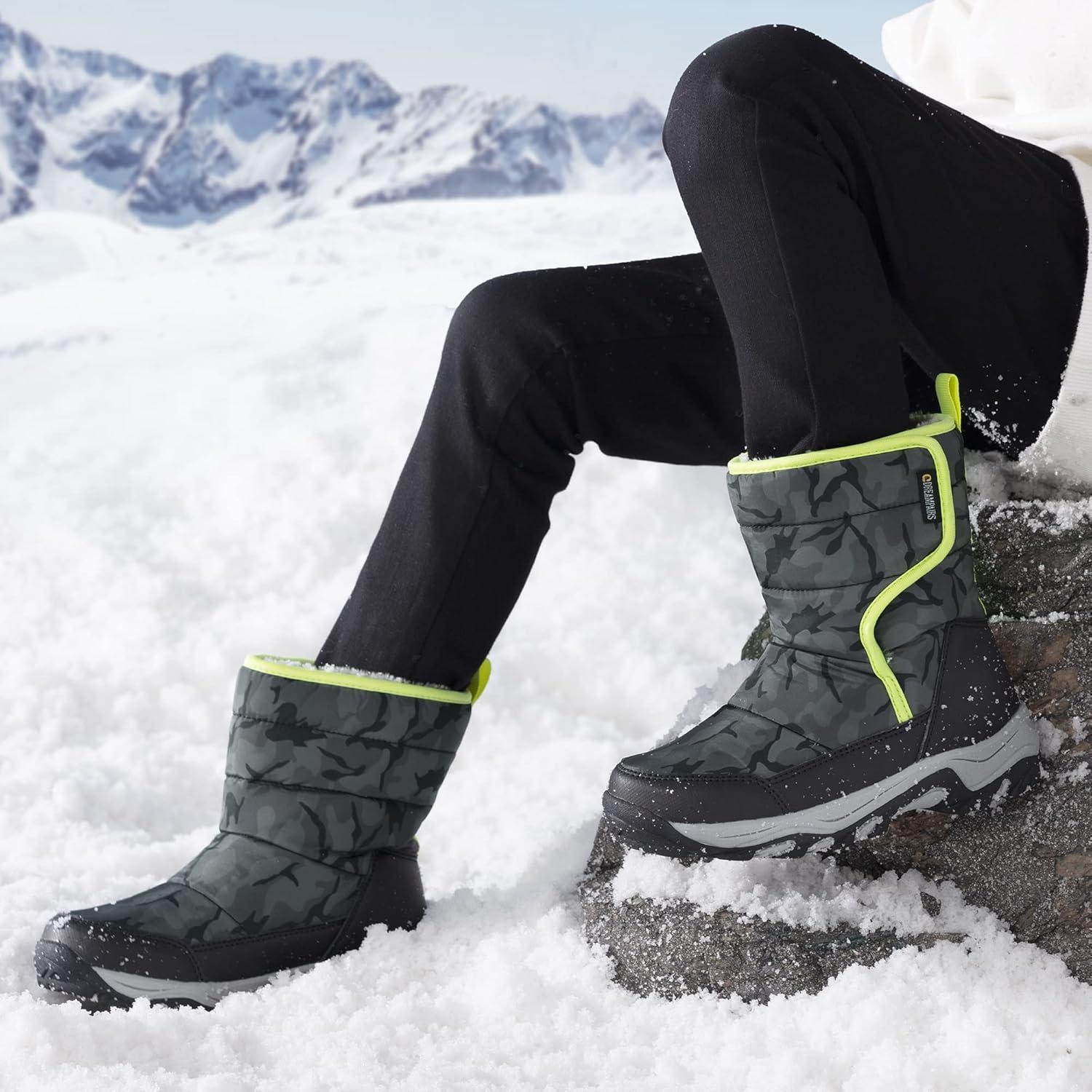 imageDREAM PAIRS Kids Waterproof Snow Boots with Hook and Loop Mid Calf Faux Fur Lining Winter BootsCamouflageGray