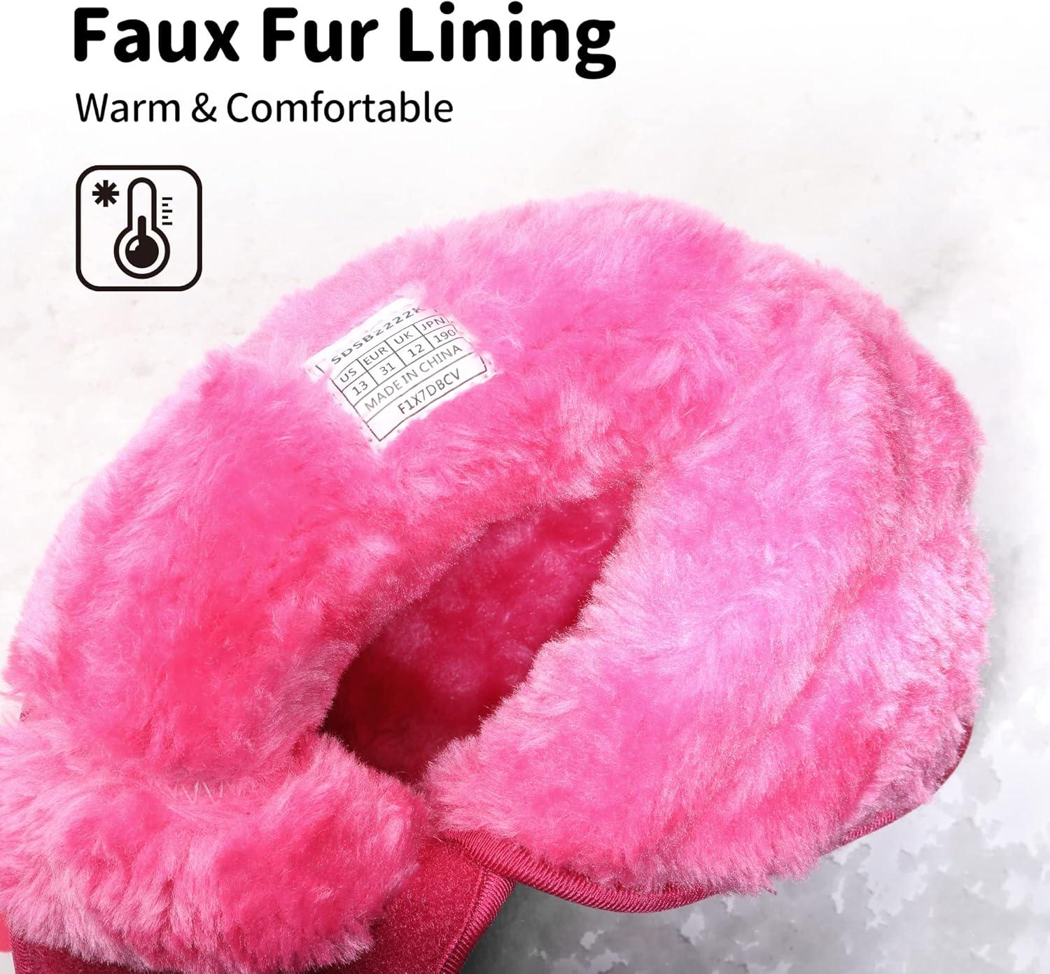 imageDREAM PAIRS Kids Waterproof Snow Boots with Hook and Loop Mid Calf Faux Fur Lining Winter BootsRose Red