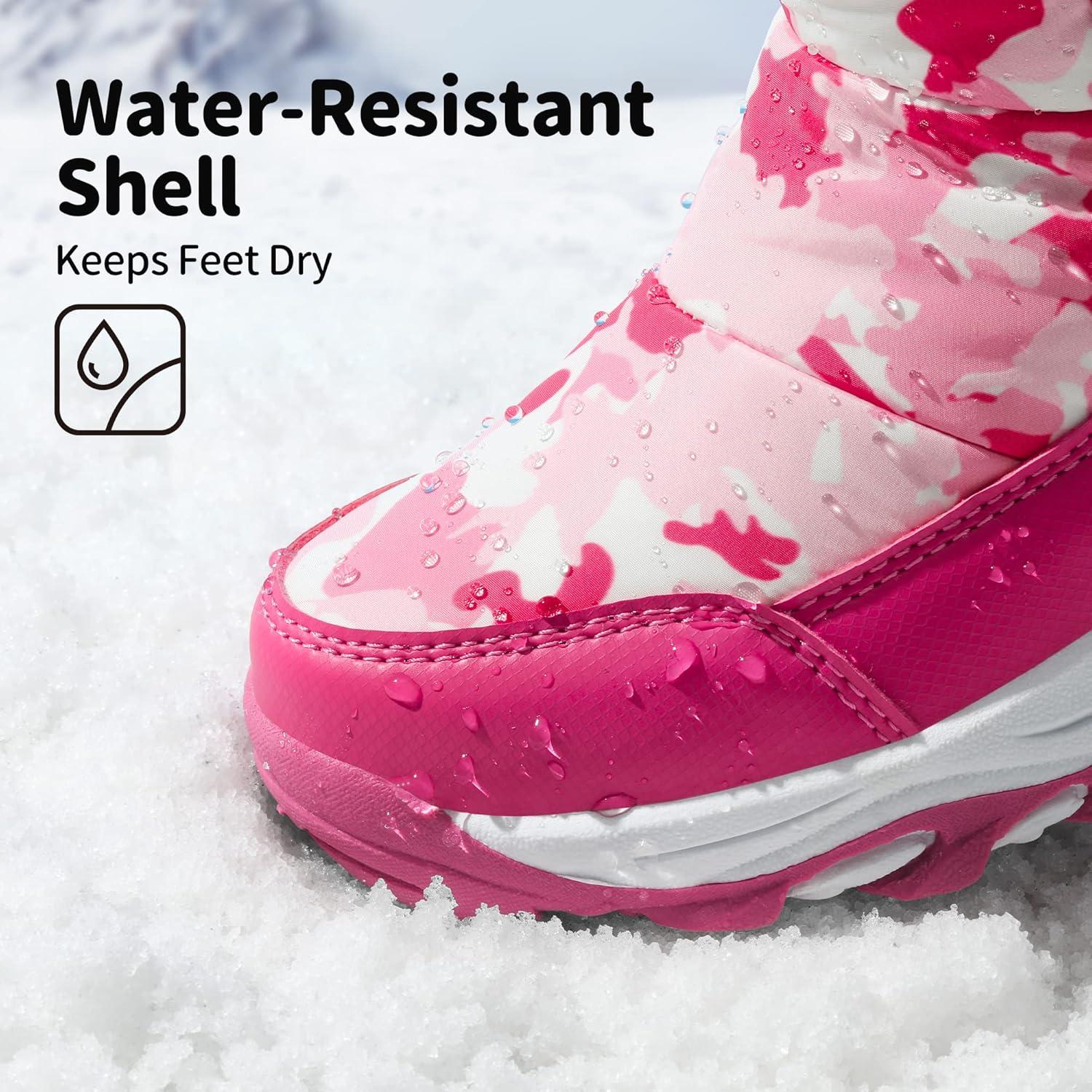 imageDREAM PAIRS Kids Waterproof Snow Boots with Hook and Loop Mid Calf Faux Fur Lining Winter BootsRose Red
