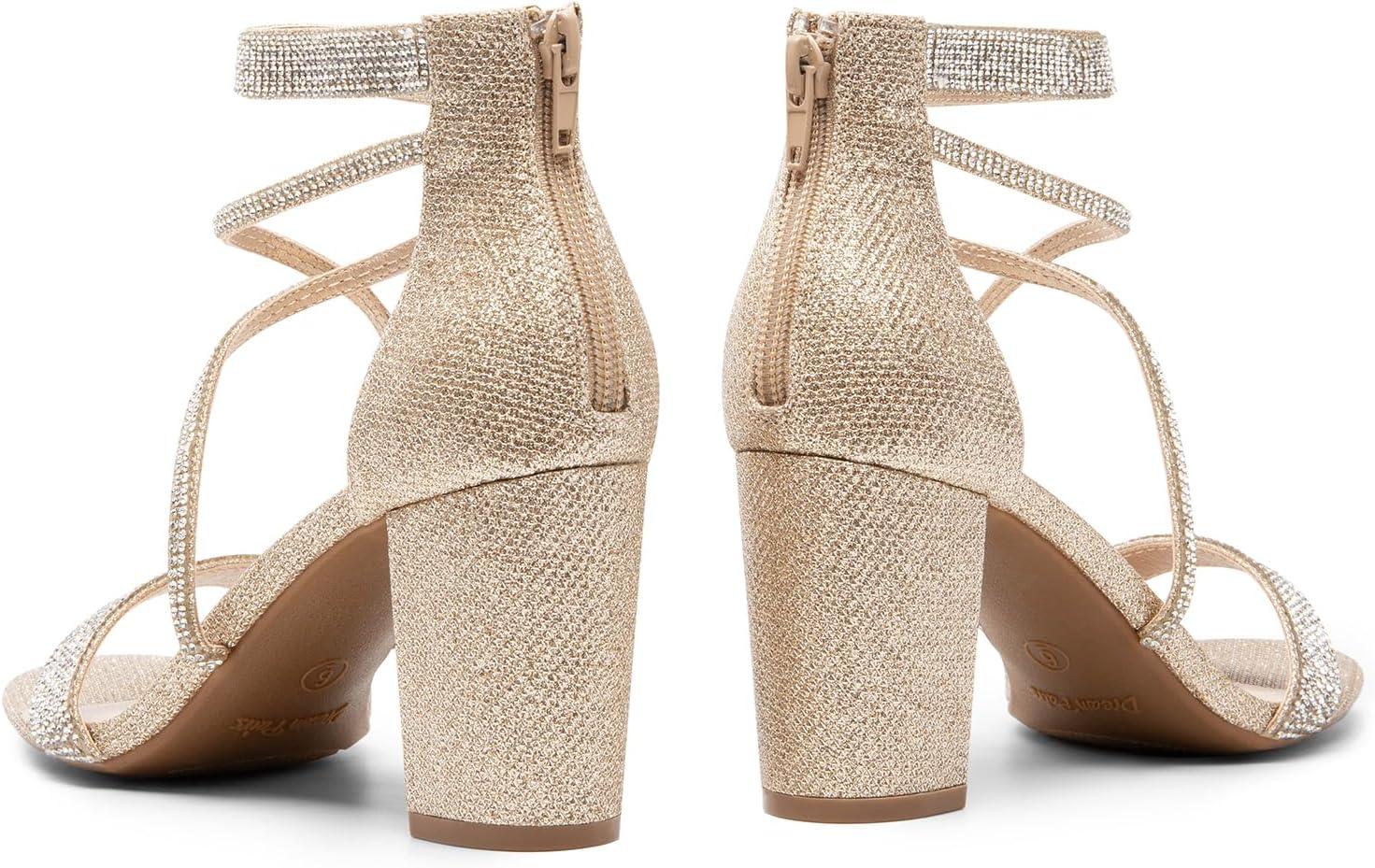 imageDREAM PAIRS Womens Chunk Low Heel Pump SandalsAll Goldglitter