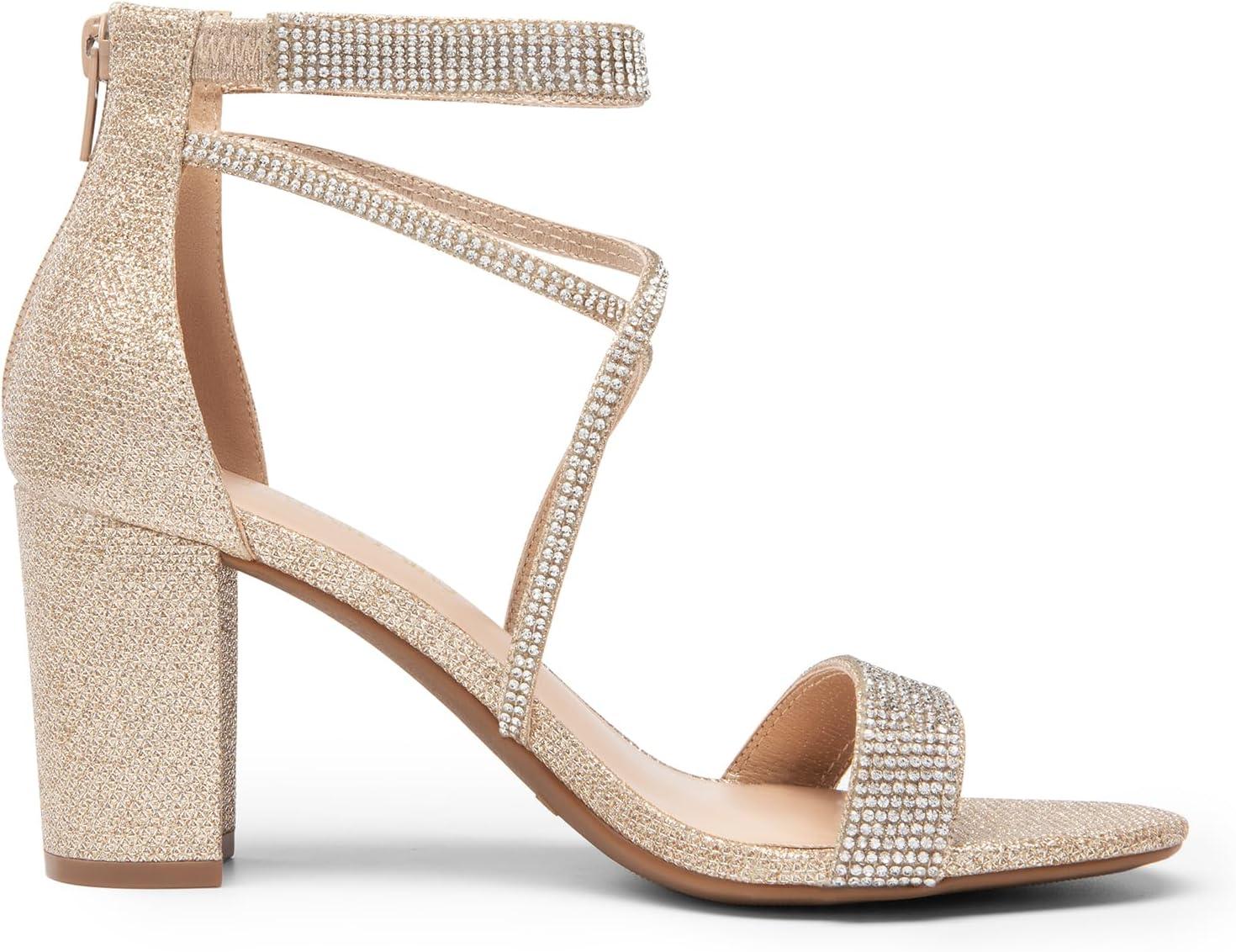imageDREAM PAIRS Womens Chunk Low Heel Pump SandalsAll Goldglitter