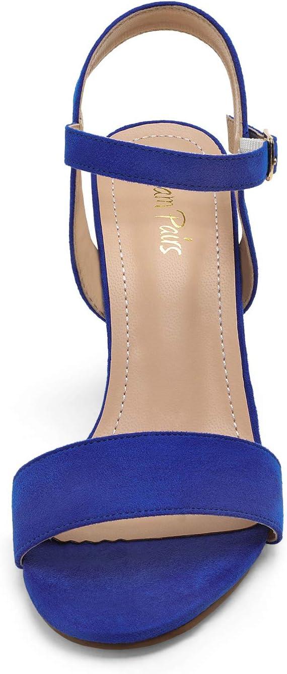 imageDREAM PAIRS Womens Chunky Heels Open Toe Ankle Strap High Block Comfy Dress Heel Sandals Pumps ShoesRoyalBlueSuede