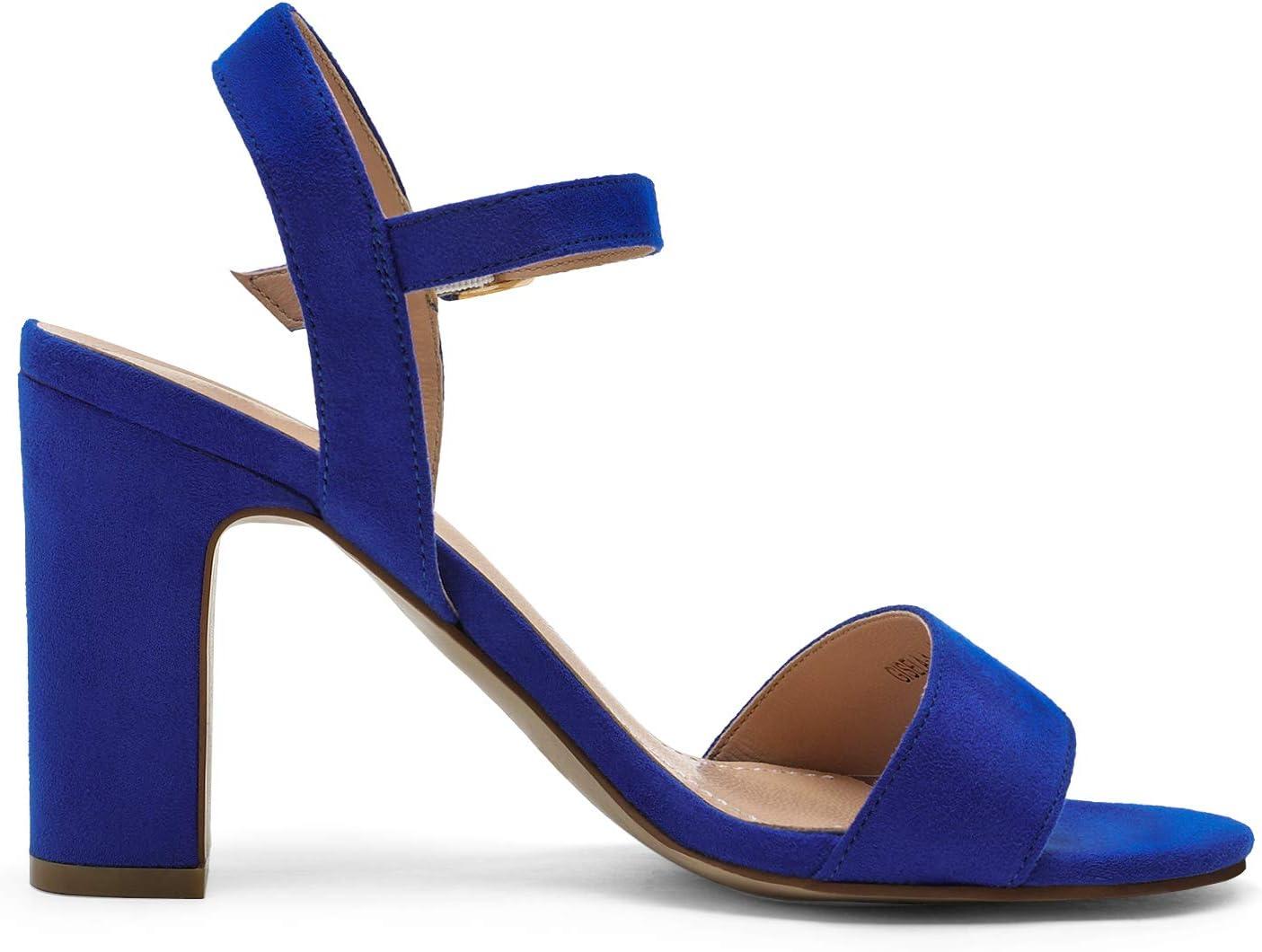 imageDREAM PAIRS Womens Chunky Heels Open Toe Ankle Strap High Block Comfy Dress Heel Sandals Pumps ShoesRoyalBlueSuede
