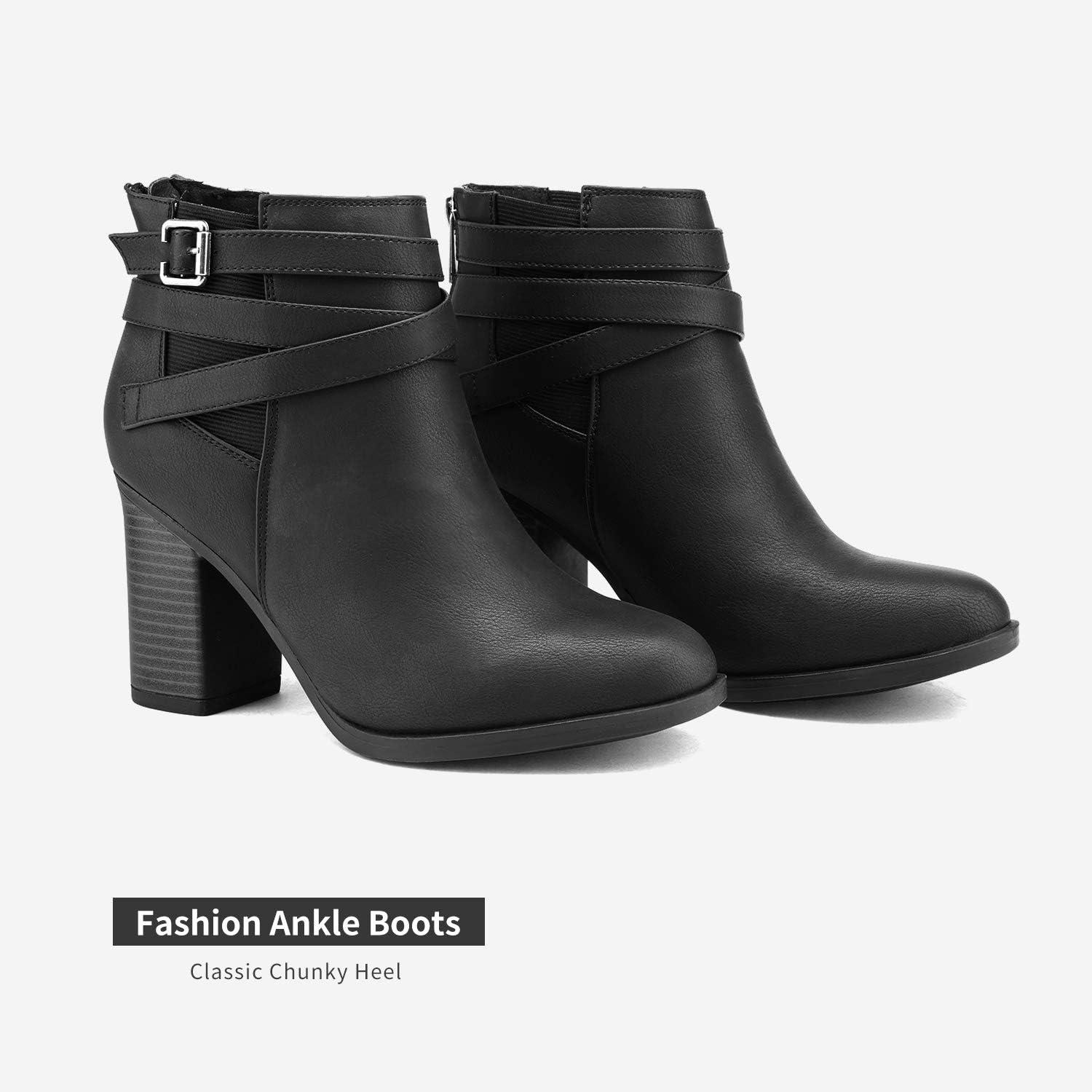 imageDREAM PAIRS Womens Chunky High Heel Ankle Boots Close Toe Fall Heeled Booties ShoesBlack