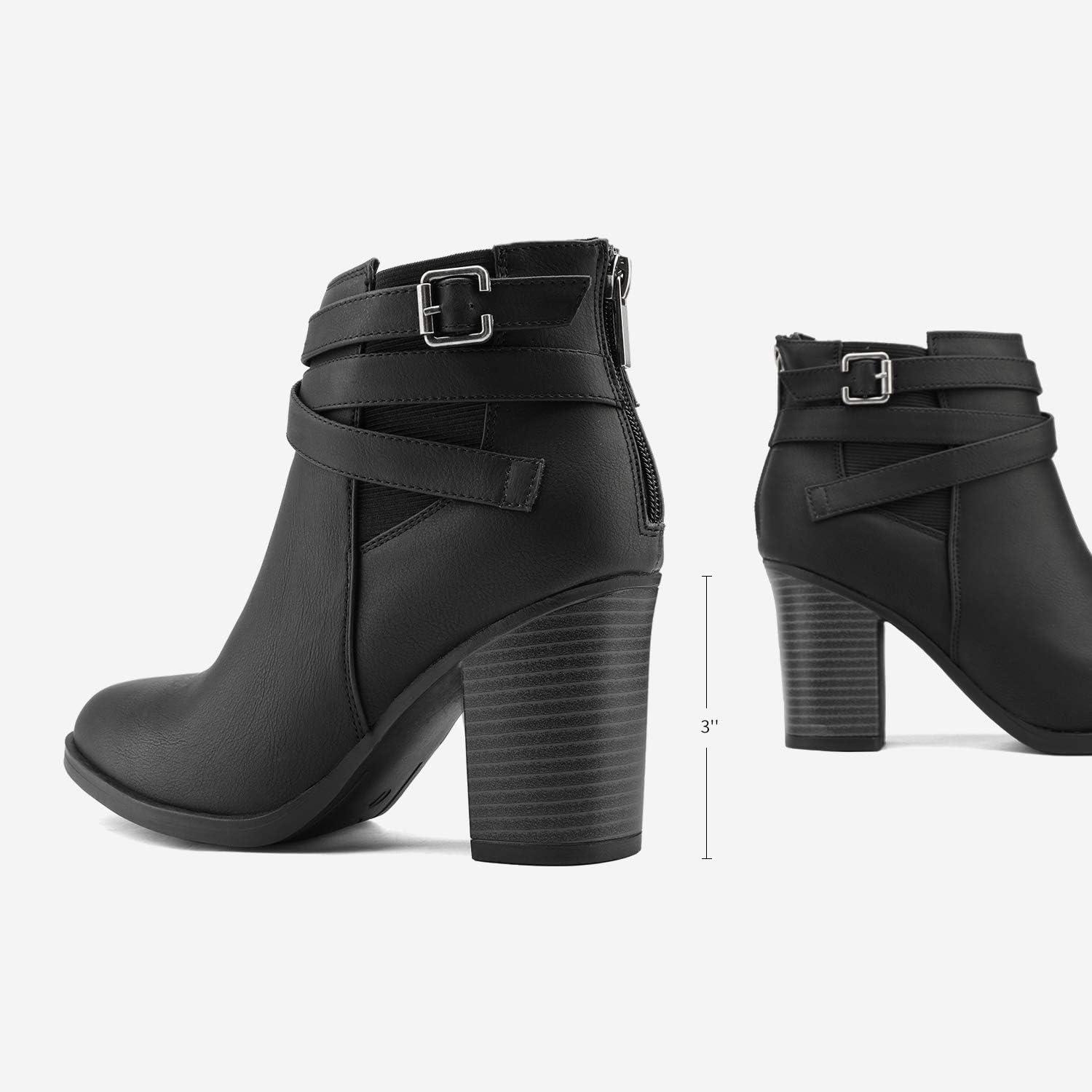 imageDREAM PAIRS Womens Chunky High Heel Ankle Boots Close Toe Fall Heeled Booties ShoesBlack