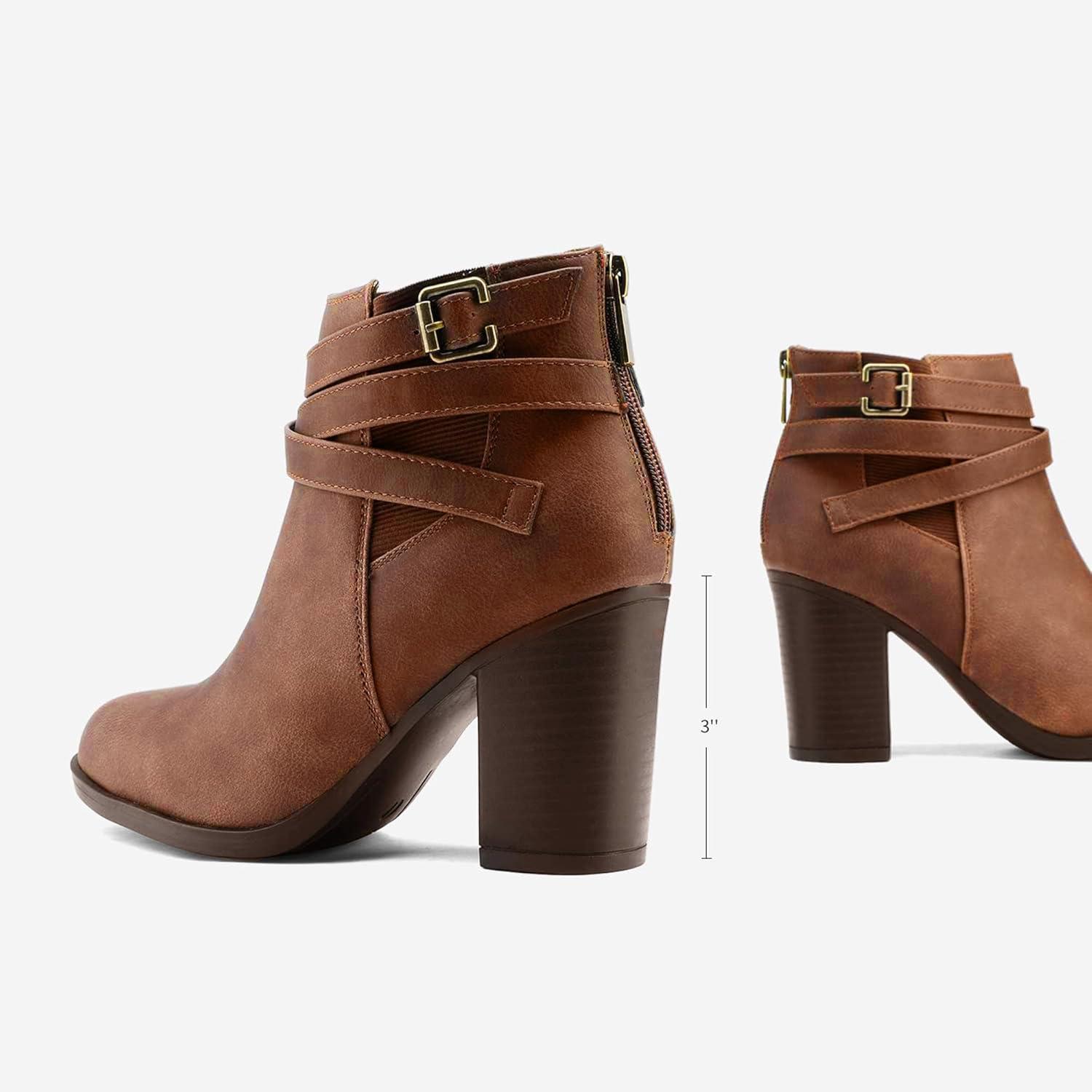 imageDREAM PAIRS Womens Chunky High Heel Ankle Boots Close Toe Fall Heeled Booties ShoesBrownpu