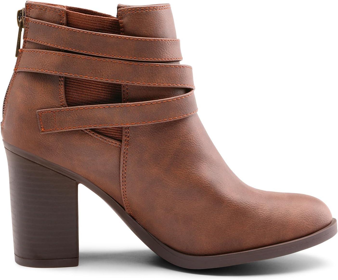 imageDREAM PAIRS Womens Chunky High Heel Ankle Boots Close Toe Fall Heeled Booties ShoesBrownpu