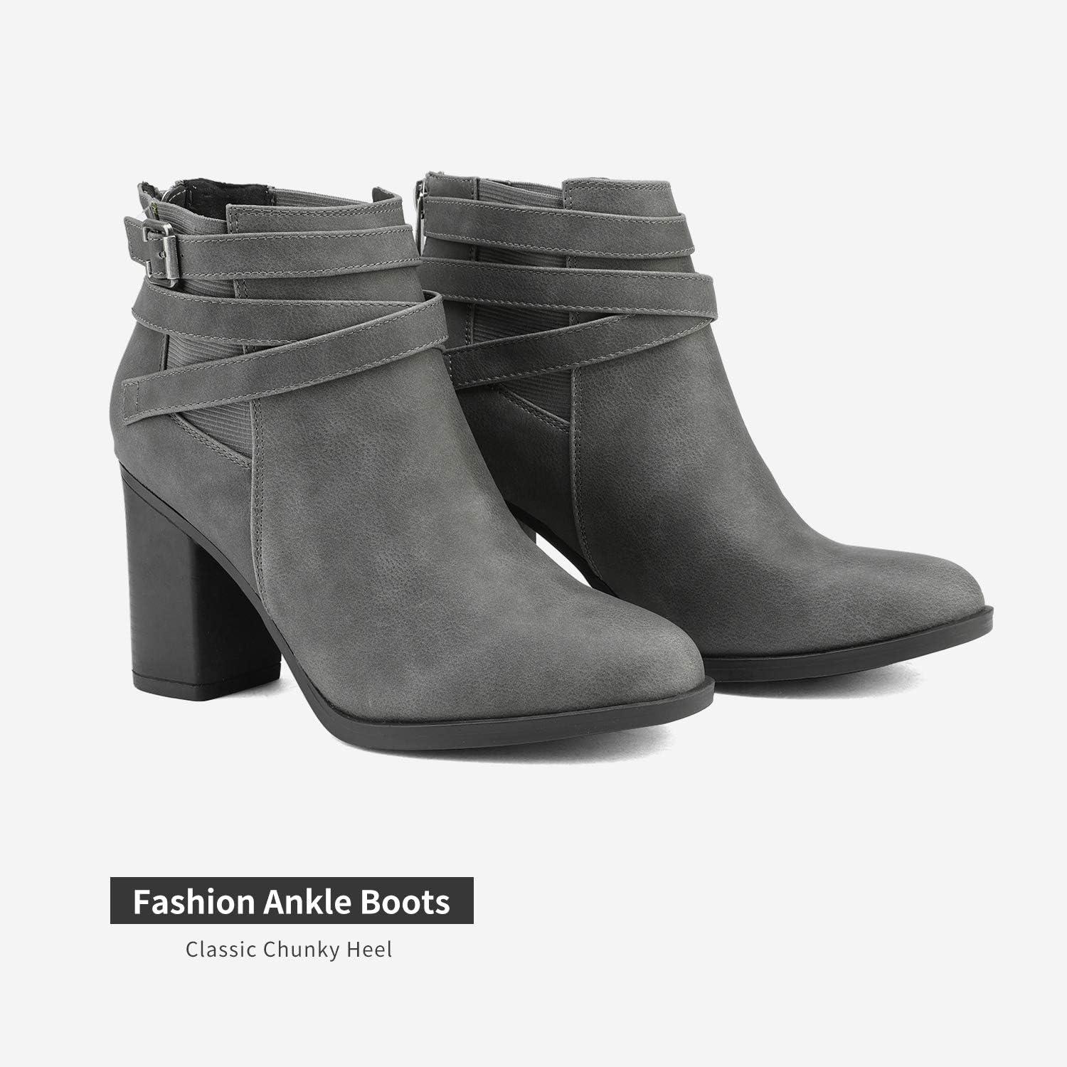 imageDREAM PAIRS Womens Chunky High Heel Ankle Boots Close Toe Fall Heeled Booties ShoesGrey