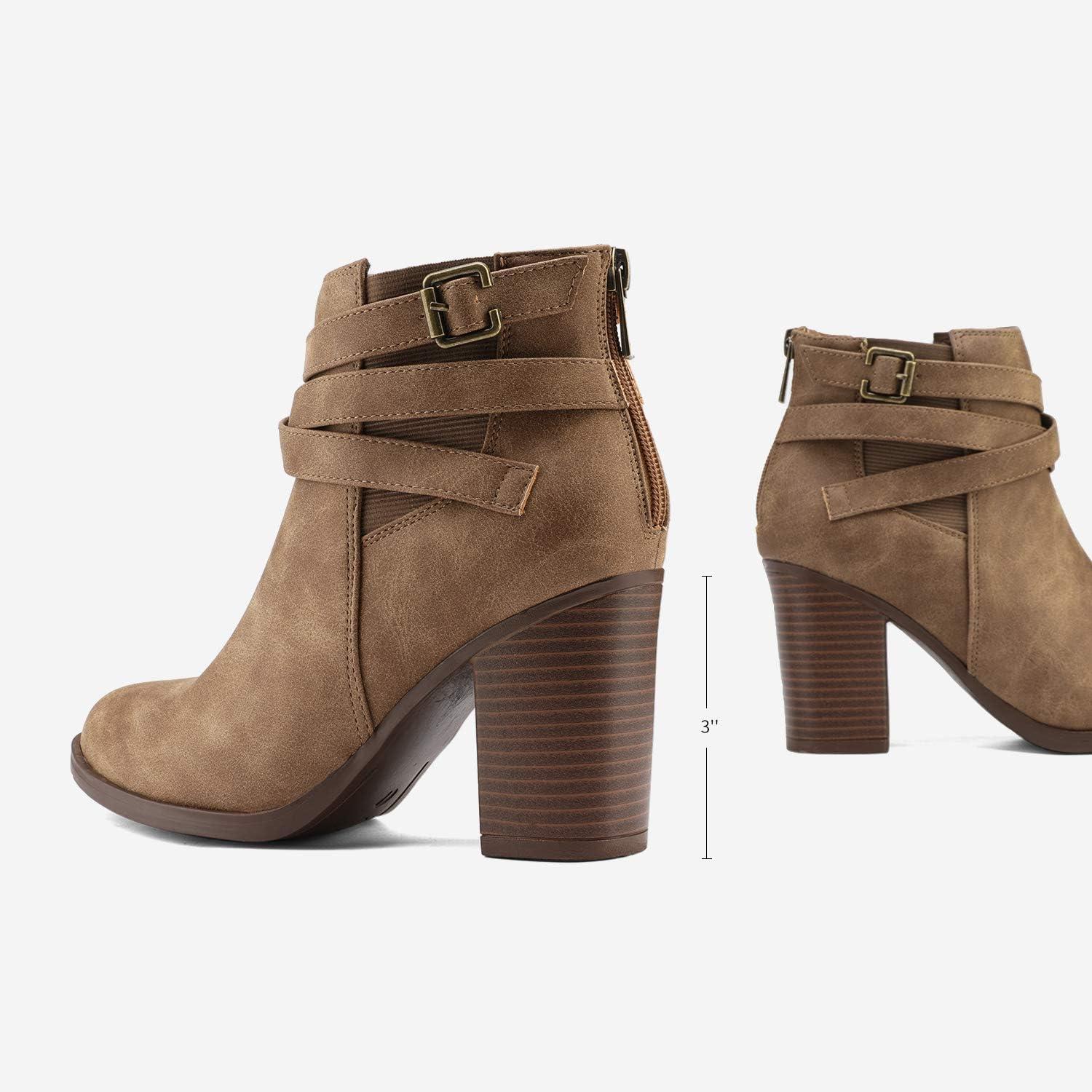 imageDREAM PAIRS Womens Chunky High Heel Ankle Boots Close Toe Fall Heeled Booties ShoesTan
