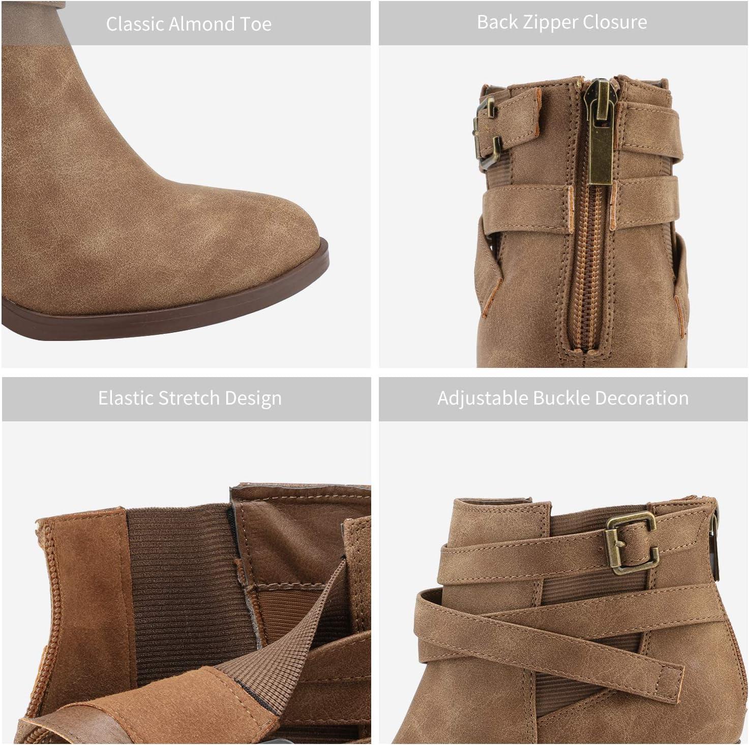 imageDREAM PAIRS Womens Chunky High Heel Ankle Boots Close Toe Fall Heeled Booties ShoesTan