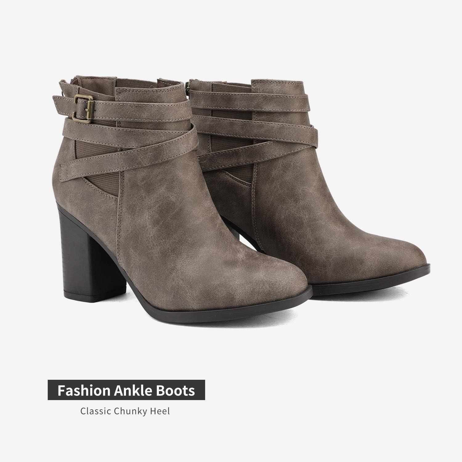 imageDREAM PAIRS Womens Chunky High Heel Ankle Boots Close Toe Fall Heeled Booties ShoesTaupe