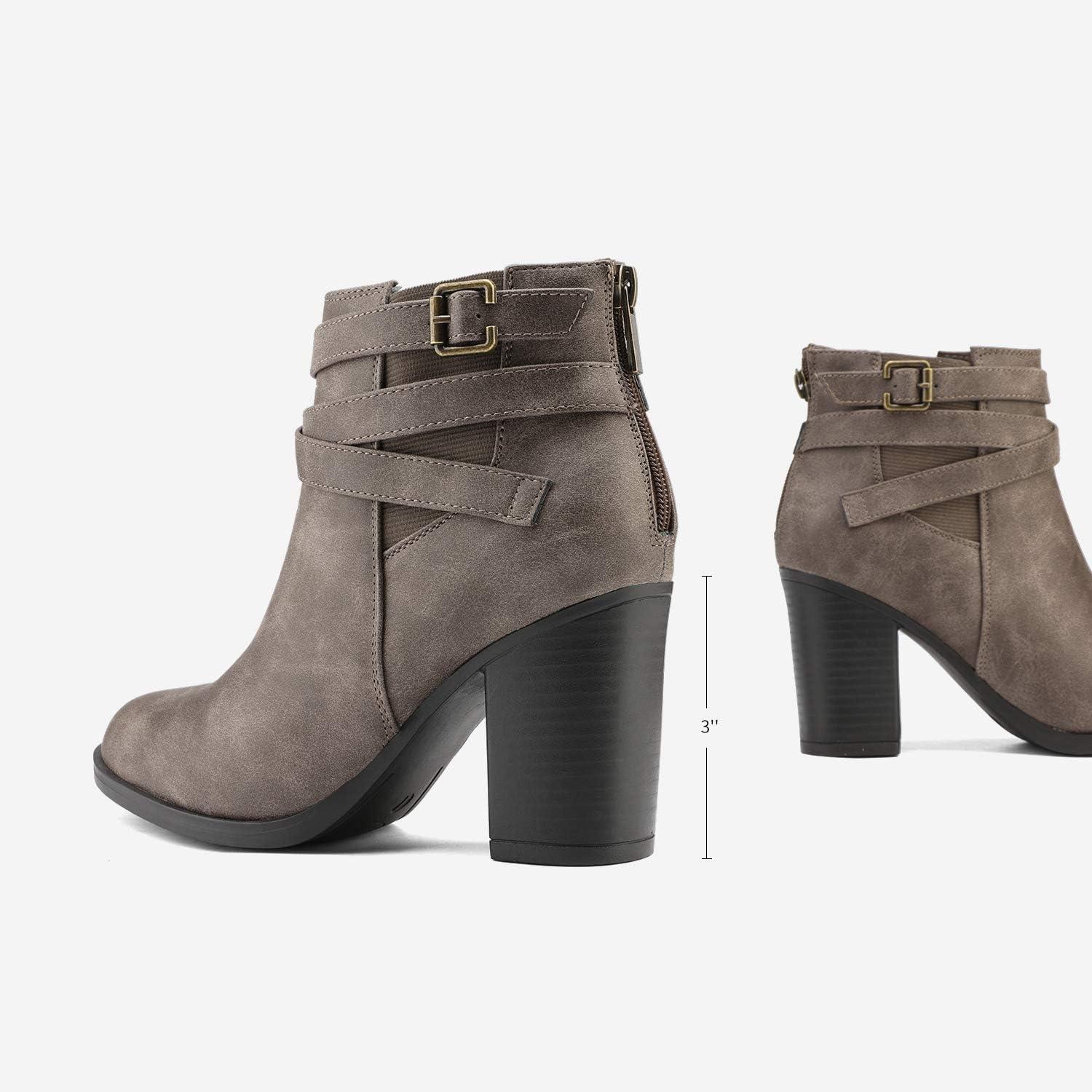 imageDREAM PAIRS Womens Chunky High Heel Ankle Boots Close Toe Fall Heeled Booties ShoesTaupe