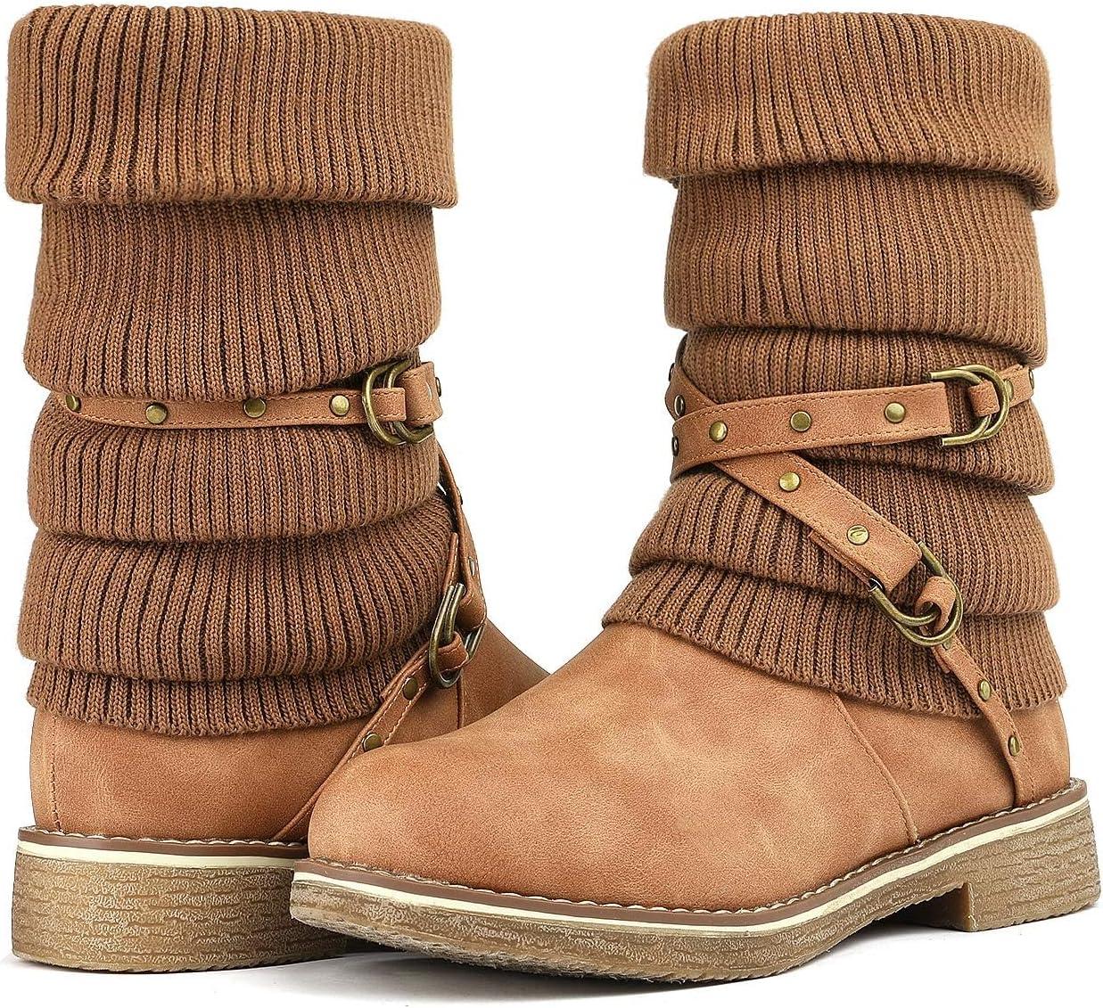 imageDREAM PAIRS Womens Mid Calf Fashion Winter Snow BootsCamel
